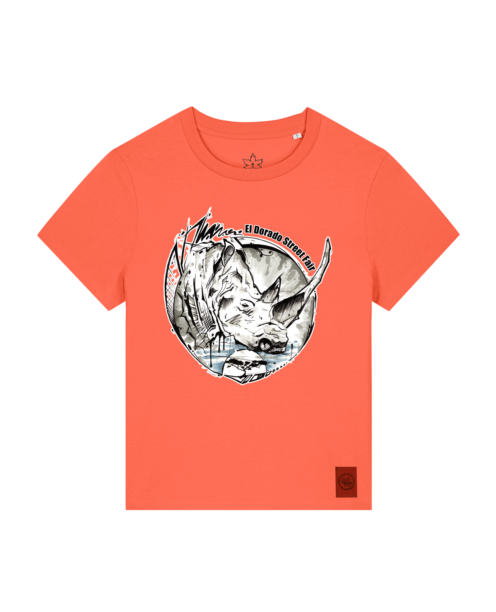 bio-female-medium fit-tshirt-rhinocchio-sttw172-mandarine-front