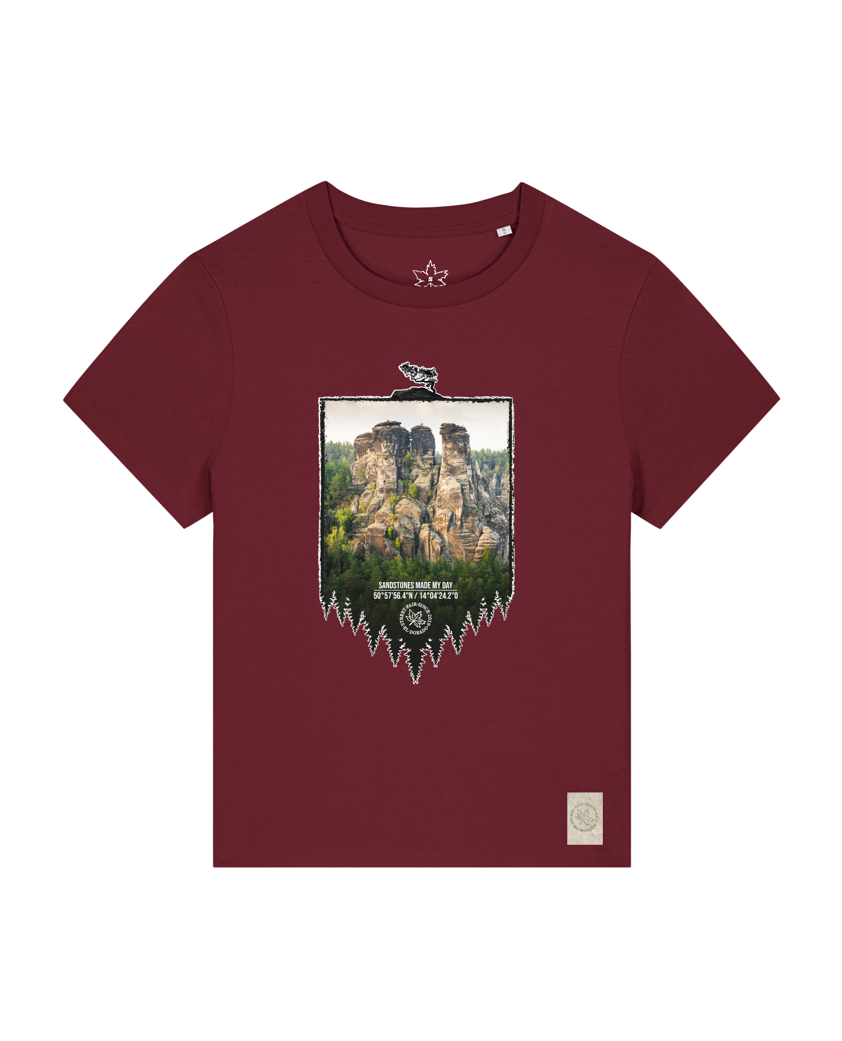 bio-female-medium fit-tshirt-sächsische schweiz-sttw172-burgunder rot-front