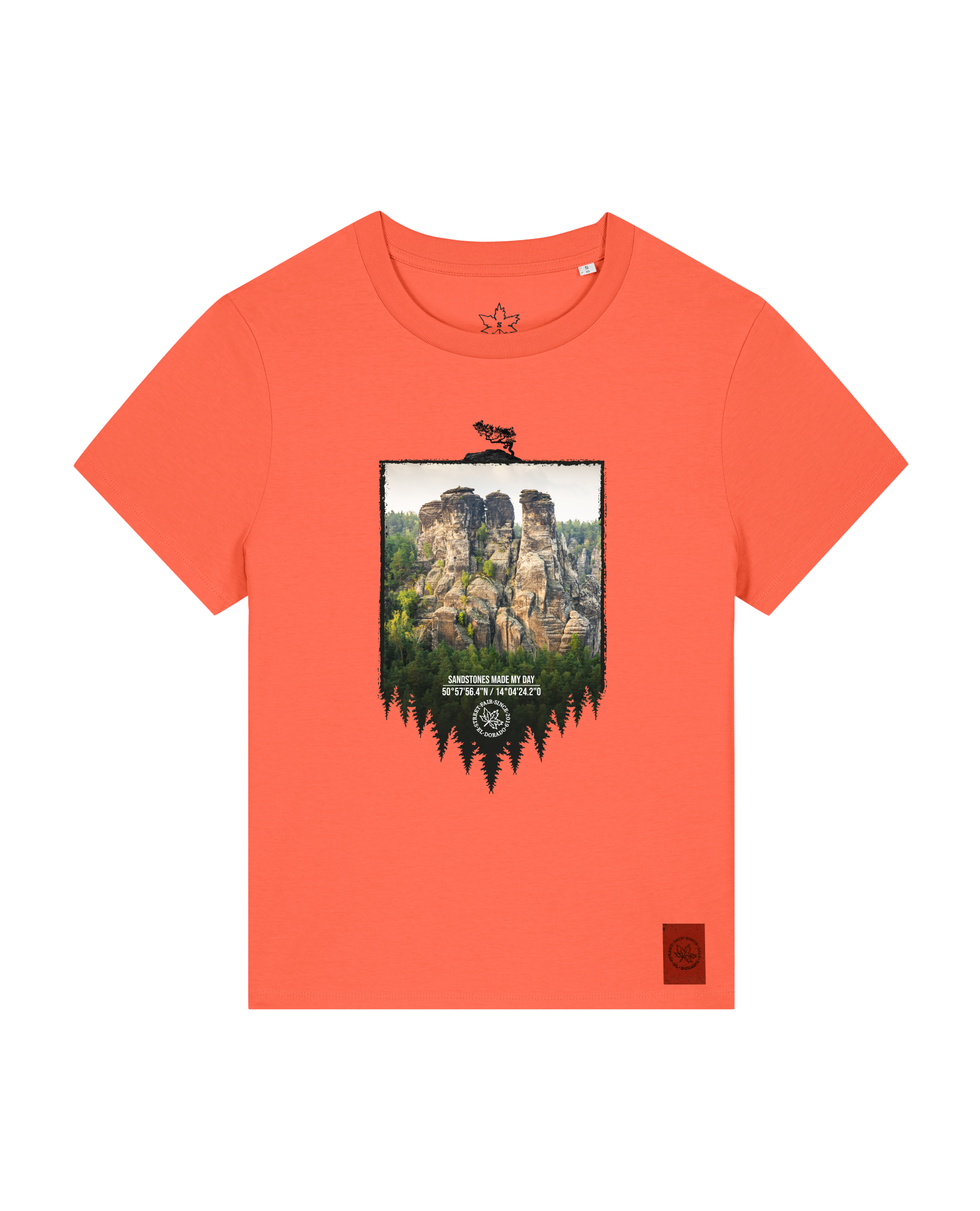 bio-female-medium fit-tshirt-sächsische schweiz-sttw172-mandarine-front