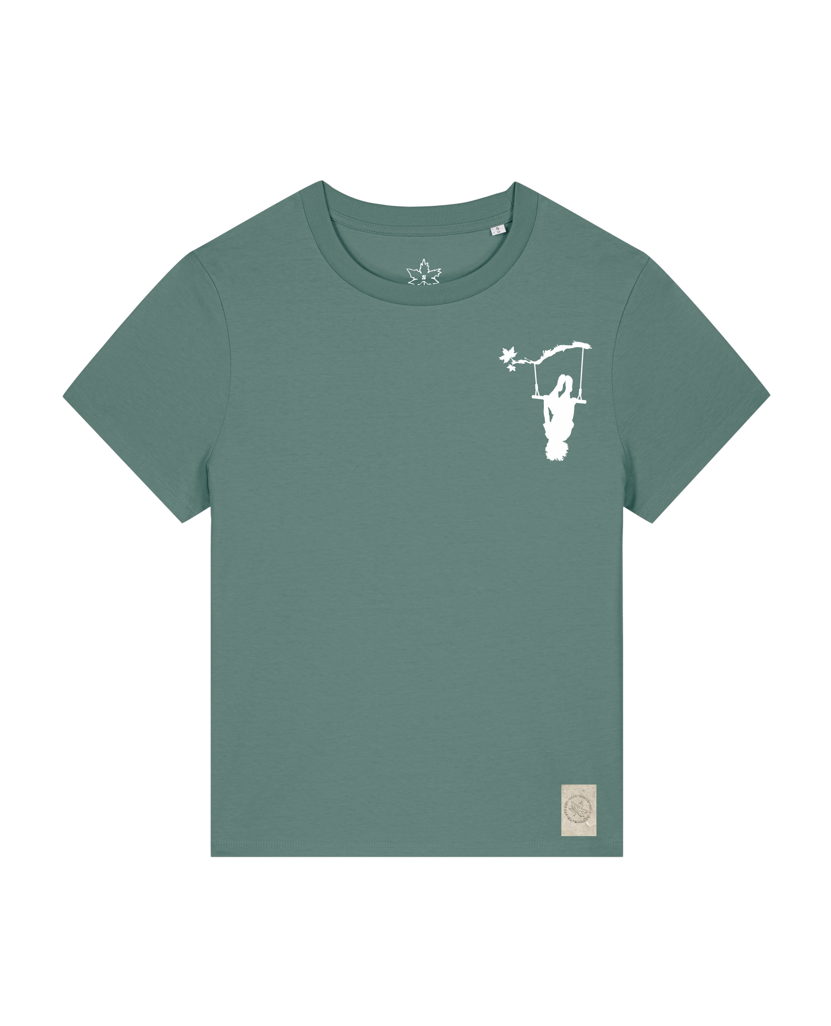 bio-female-medium fit-tshirt-schaukeln (backprint)-sttw172-blautanne-front
