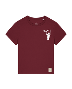 bio-female-medium fit-tshirt-schaukeln (backprint)-sttw172-burgunder rot-front