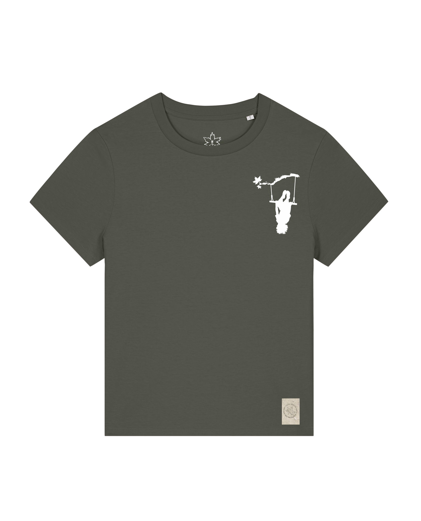 bio-female-medium fit-tshirt-schaukeln (backprint)-sttw172-grunkohl-front