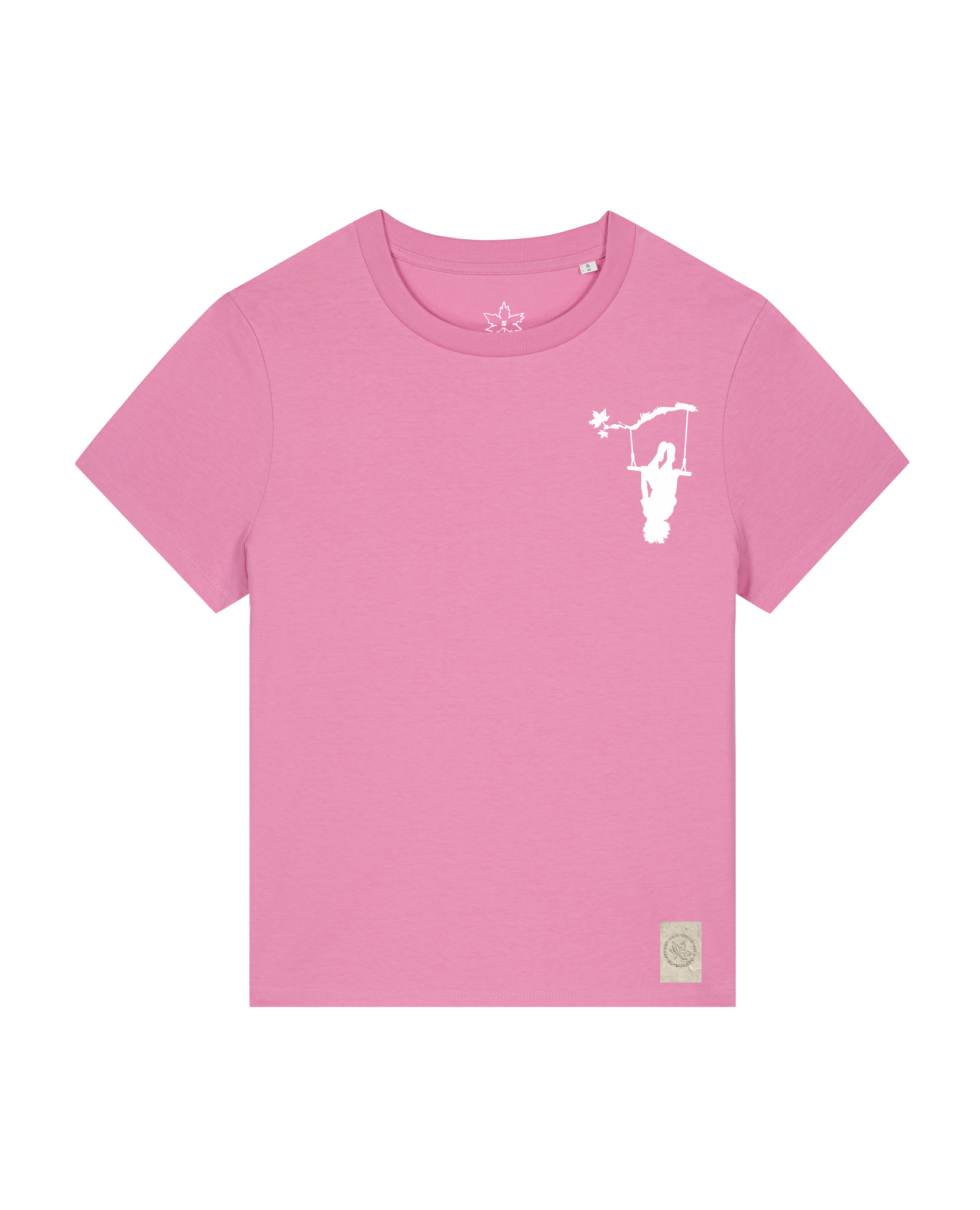 bio-female-medium fit-tshirt-schaukeln (backprint)-sttw172-kaugummi-front