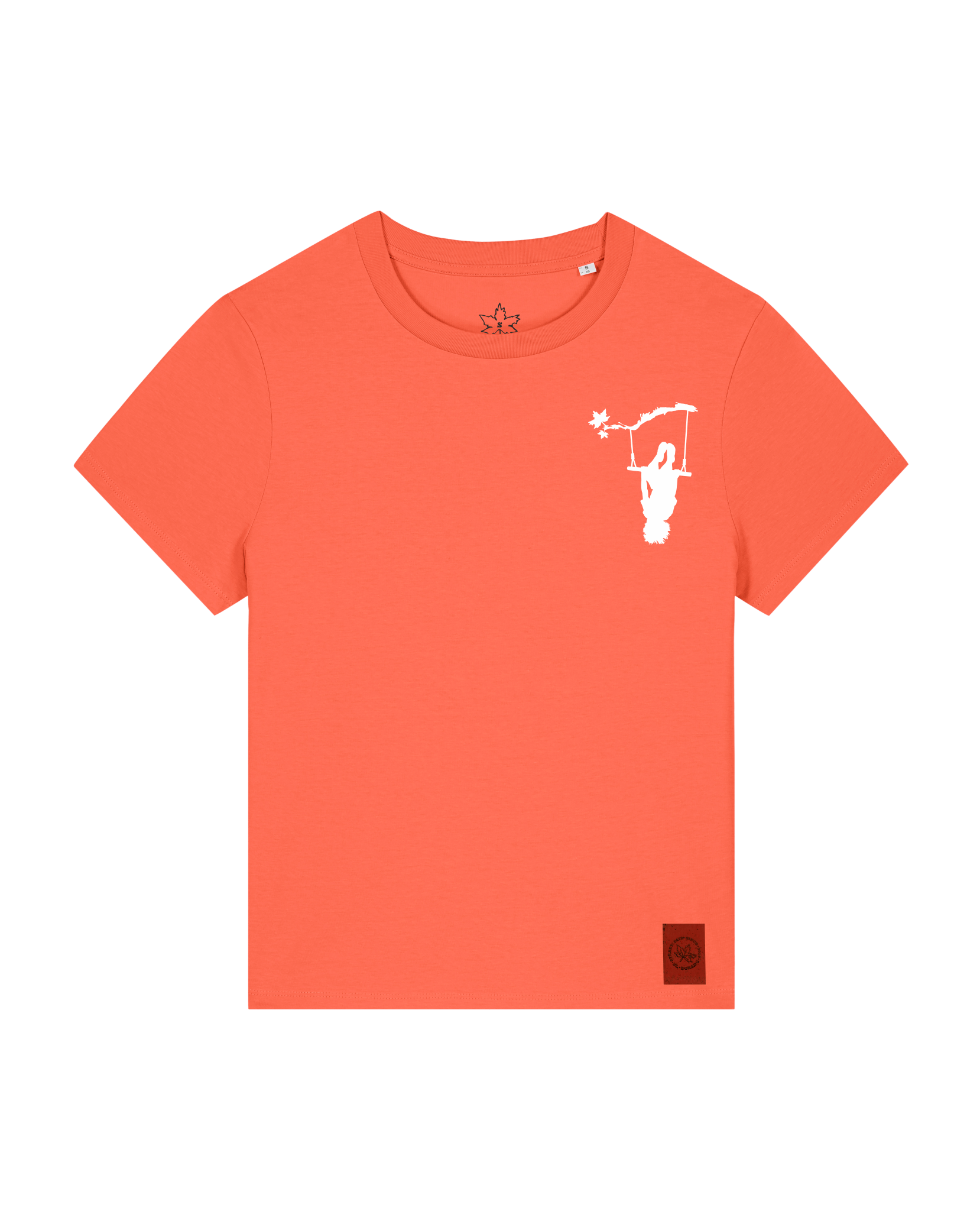 bio-female-medium fit-tshirt-schaukeln (backprint)-sttw172-mandarine-front