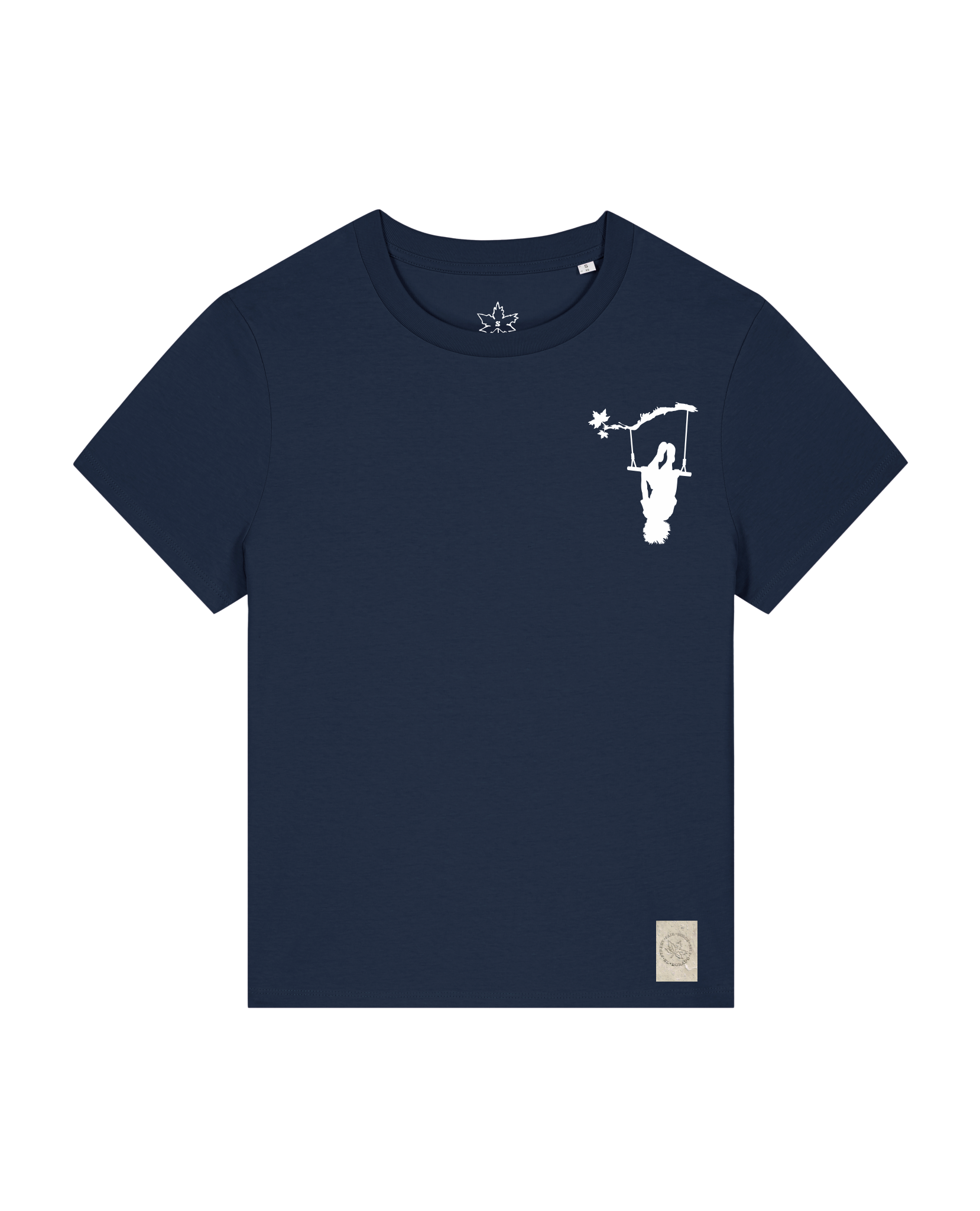 bio-female-medium fit-tshirt-schaukeln (backprint)-sttw172-marine-front