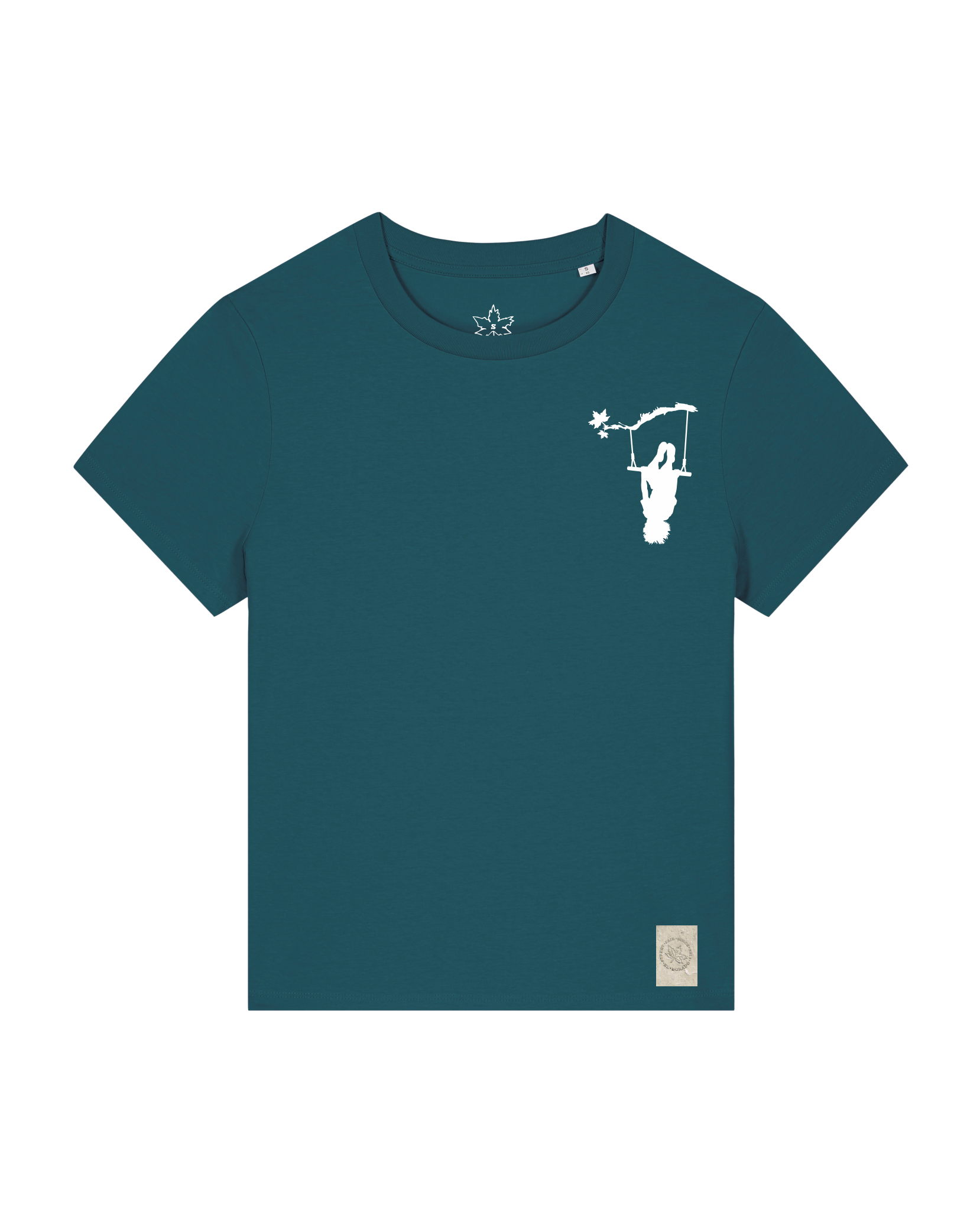 bio-female-medium fit-tshirt-schaukeln (backprint)-sttw172-nordmanntanne-front