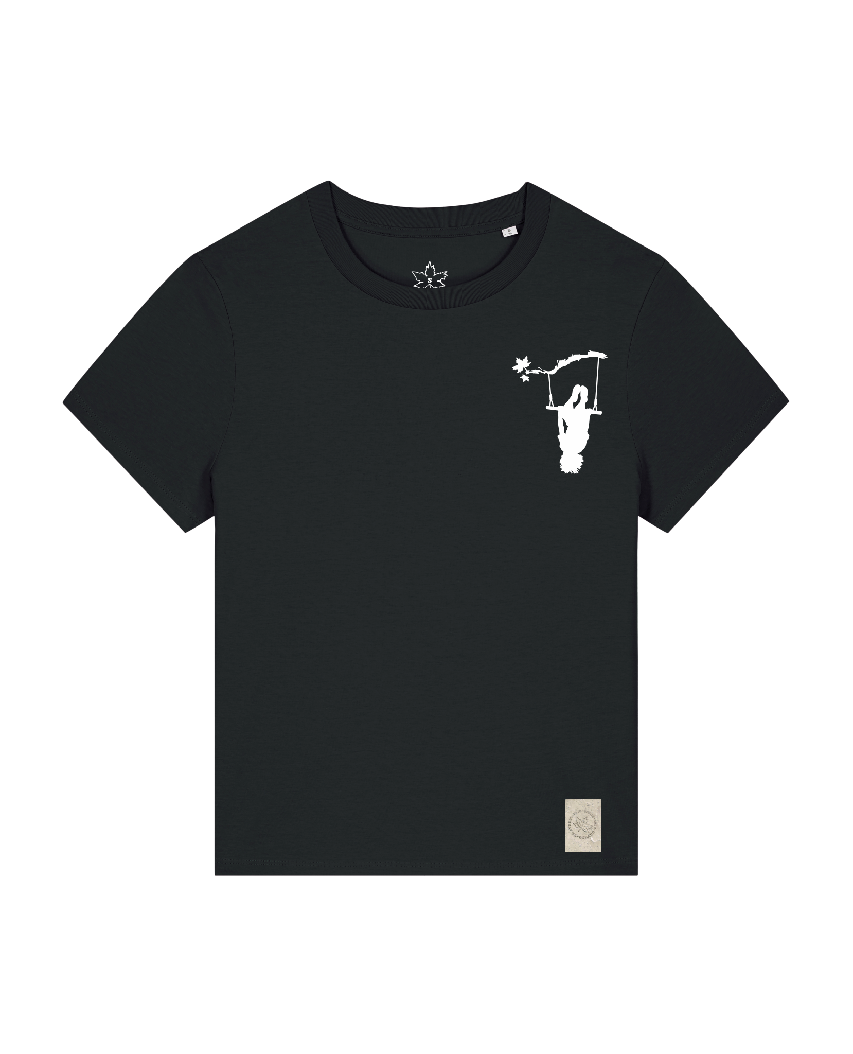 bio-female-medium fit-tshirt-schaukeln (backprint)-sttw172-schwarz-front