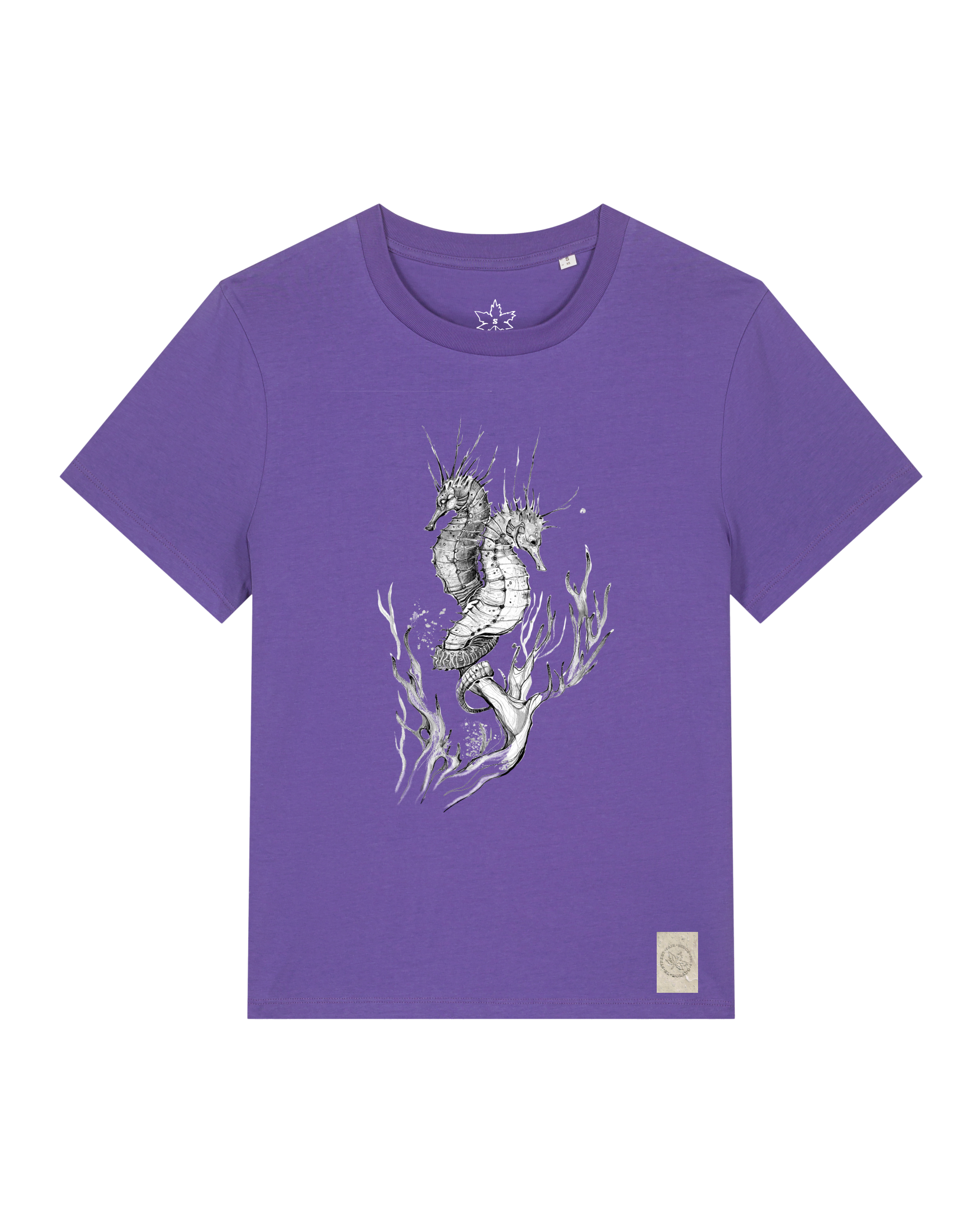 bio-female-medium fit-tshirt-seepferdchen-sttw172-blaukraut-front