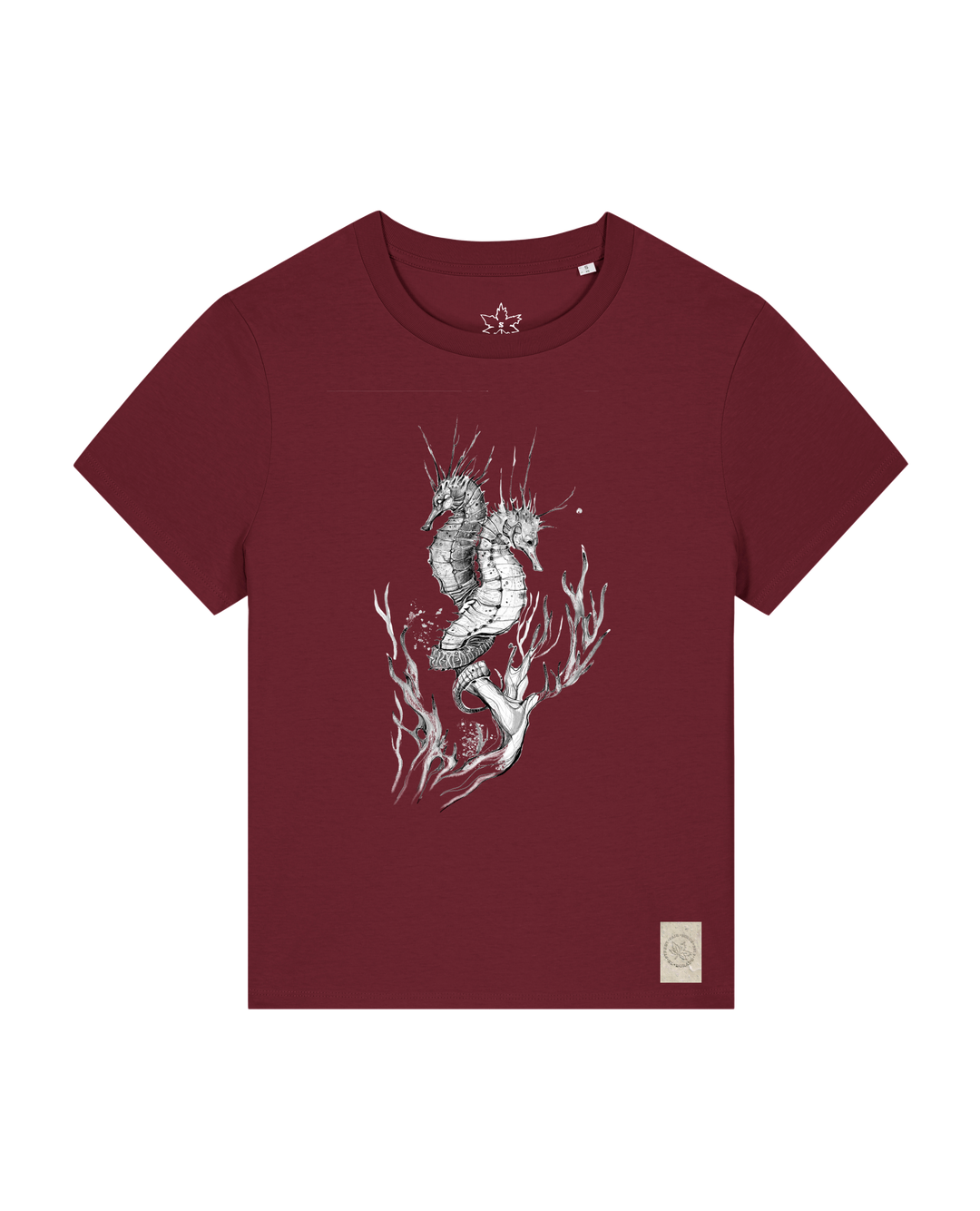 bio-female-medium fit-tshirt-seepferdchen-sttw172-burgunder rot-front