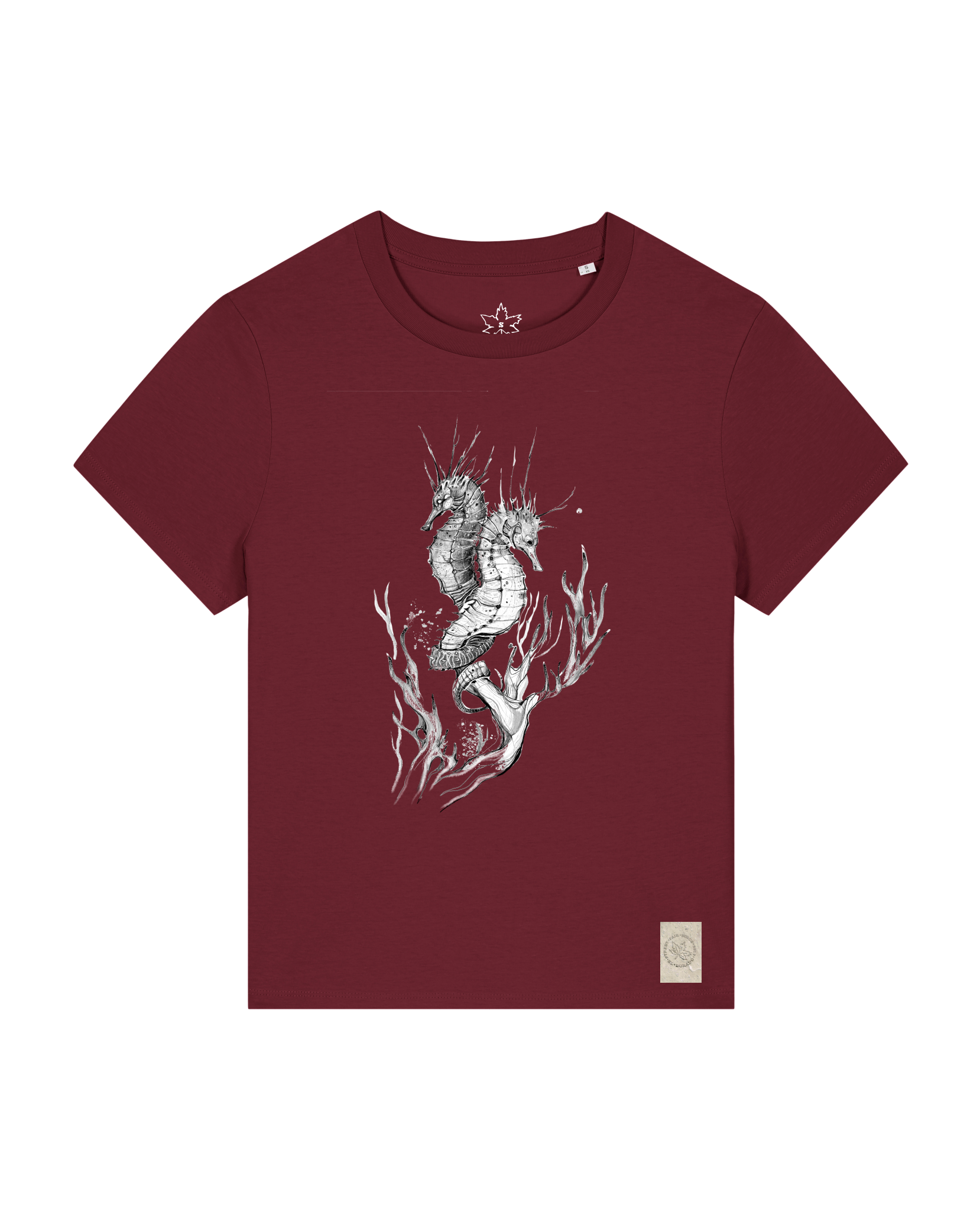 bio-female-medium fit-tshirt-seepferdchen-sttw172-burgunder rot-front