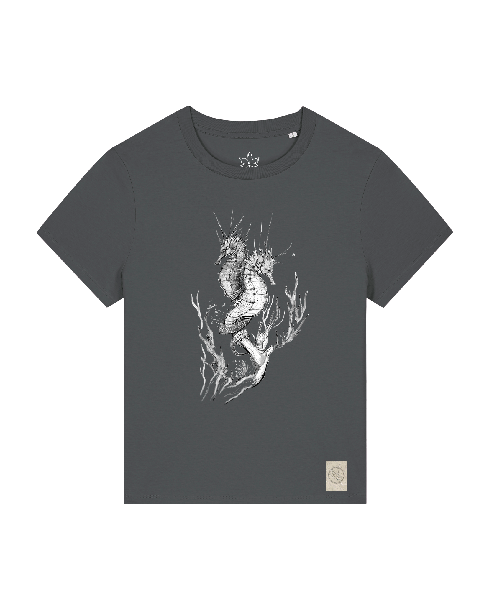 bio-female-medium fit-tshirt-seepferdchen-sttw172-eisen-front