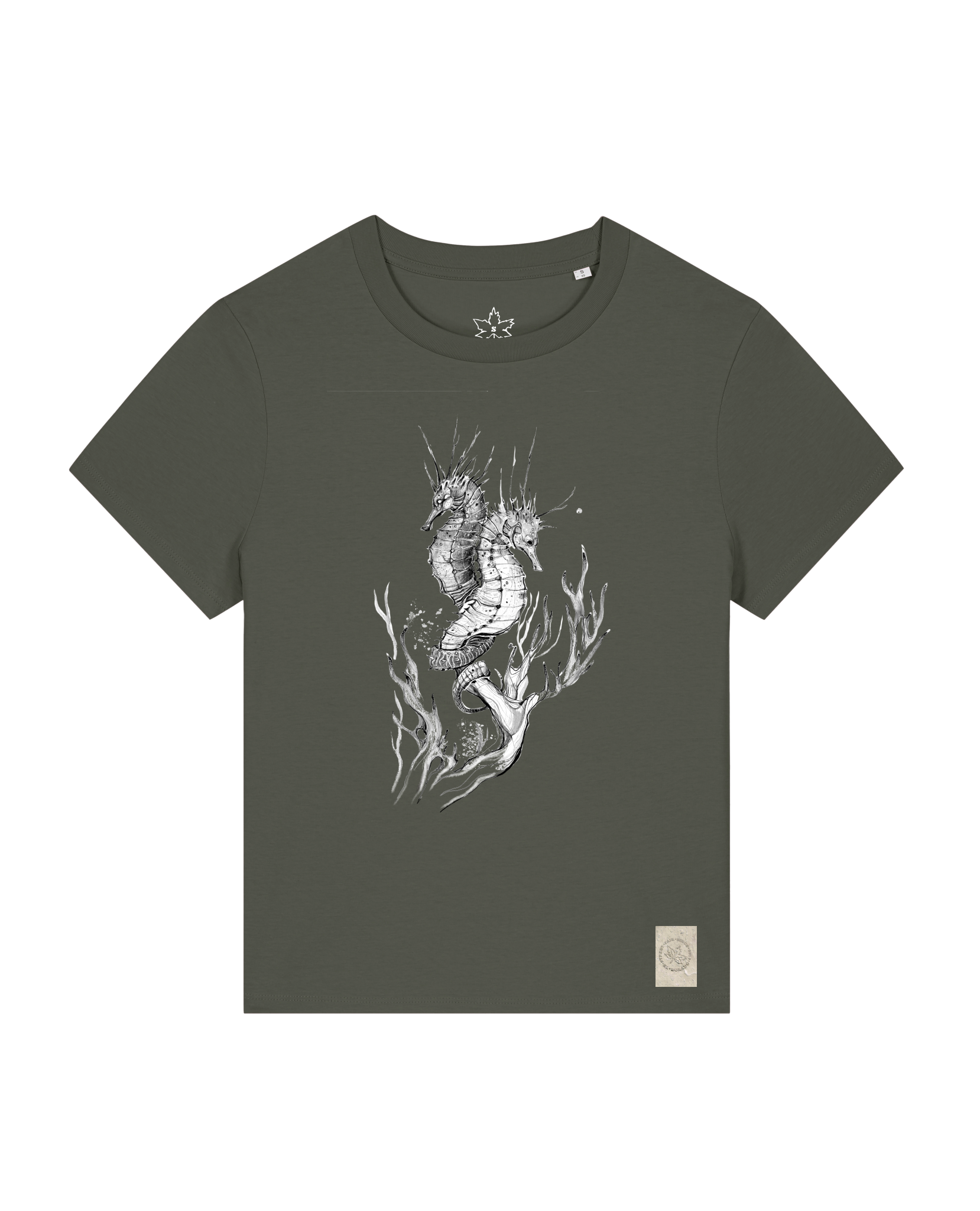 bio-female-medium fit-tshirt-seepferdchen-sttw172-grunkohl-front