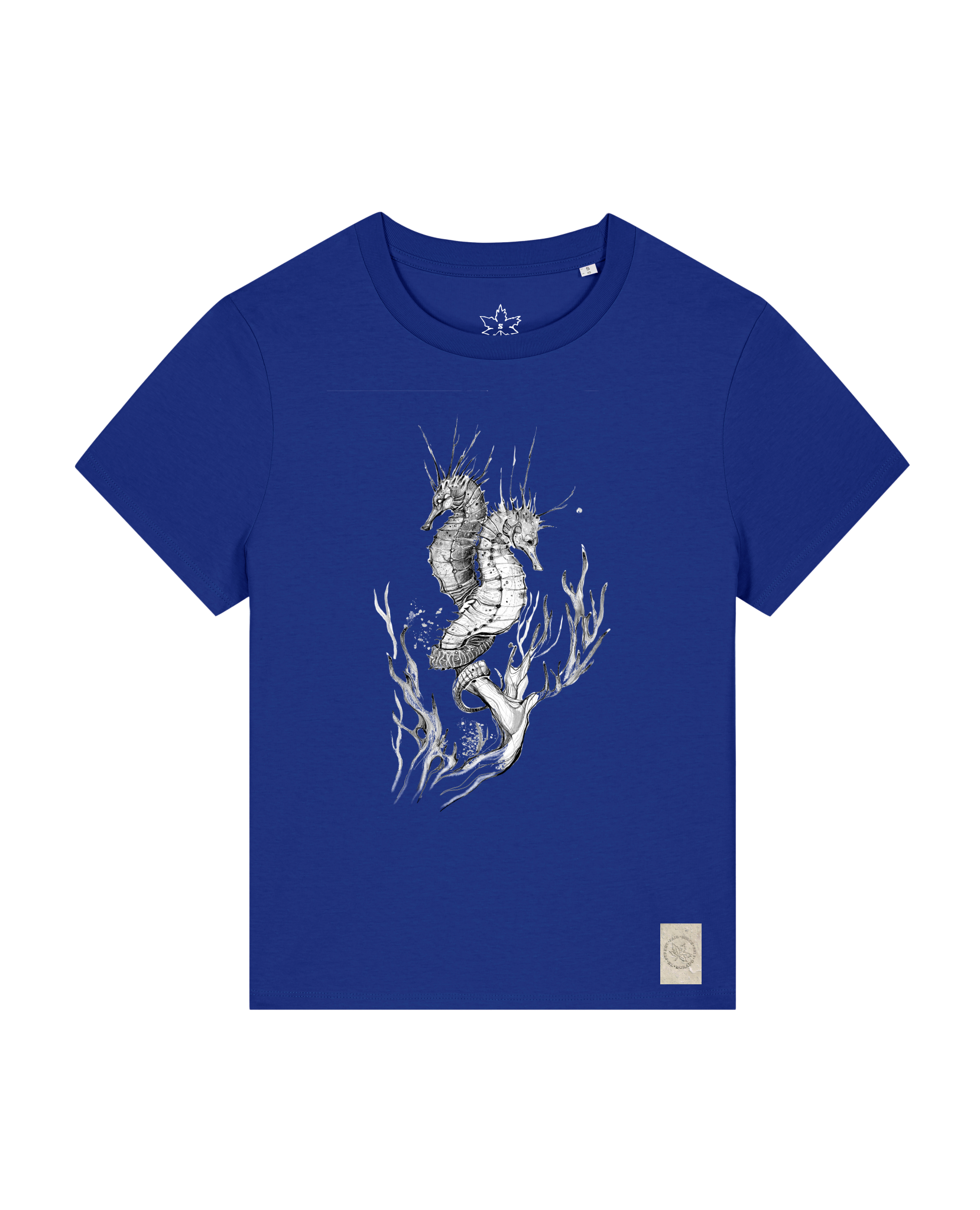 bio-female-medium fit-tshirt-seepferdchen-sttw172-kornblume-front