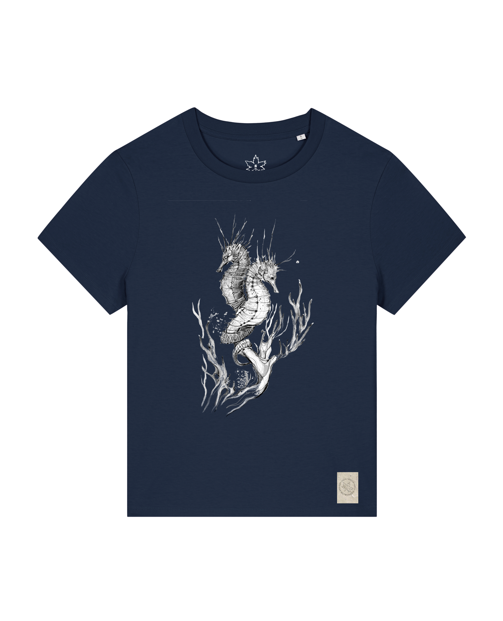 bio-female-medium fit-tshirt-seepferdchen-sttw172-marine-front