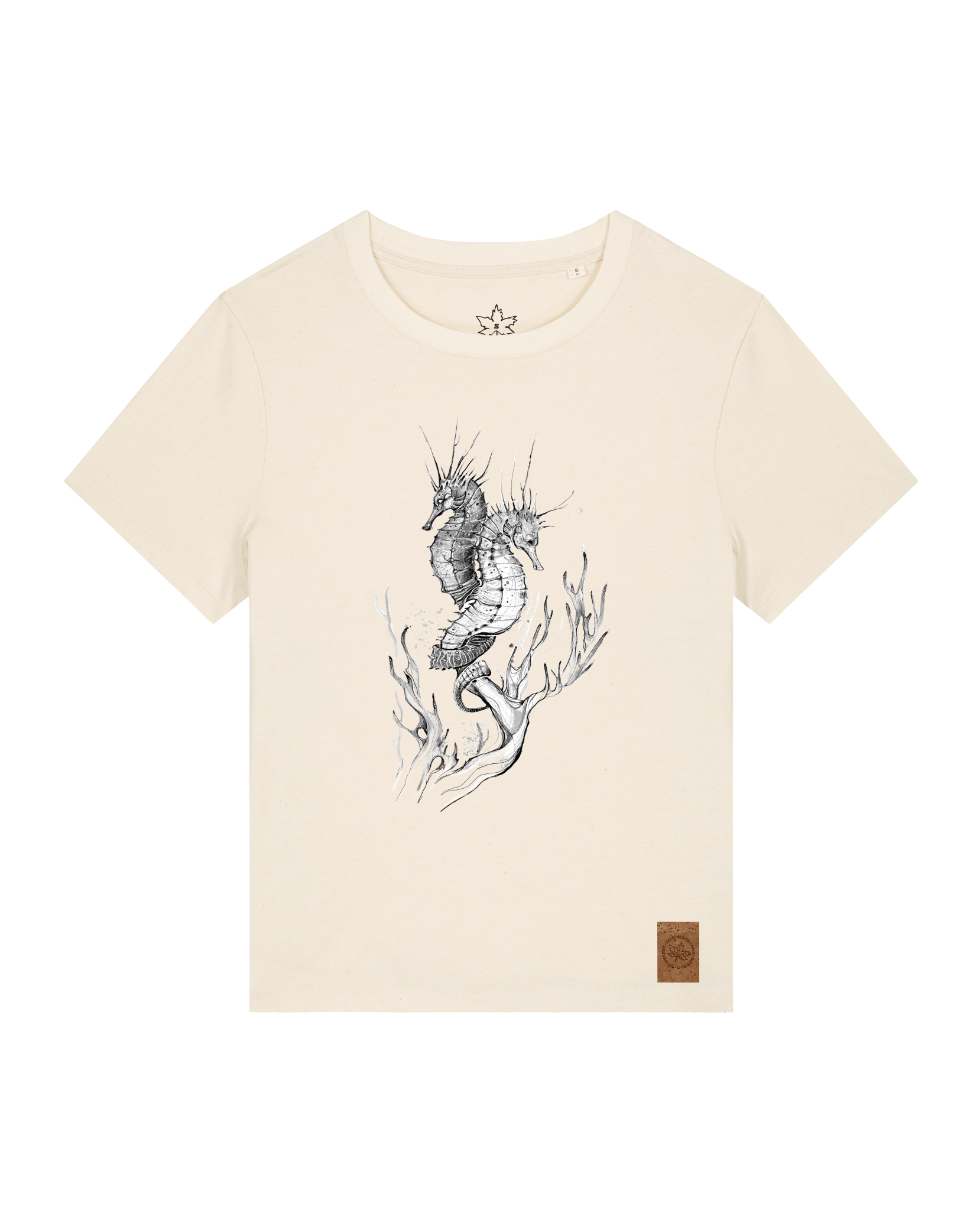 bio-female-medium fit-tshirt-seepferdchen-sttw172-natur-front