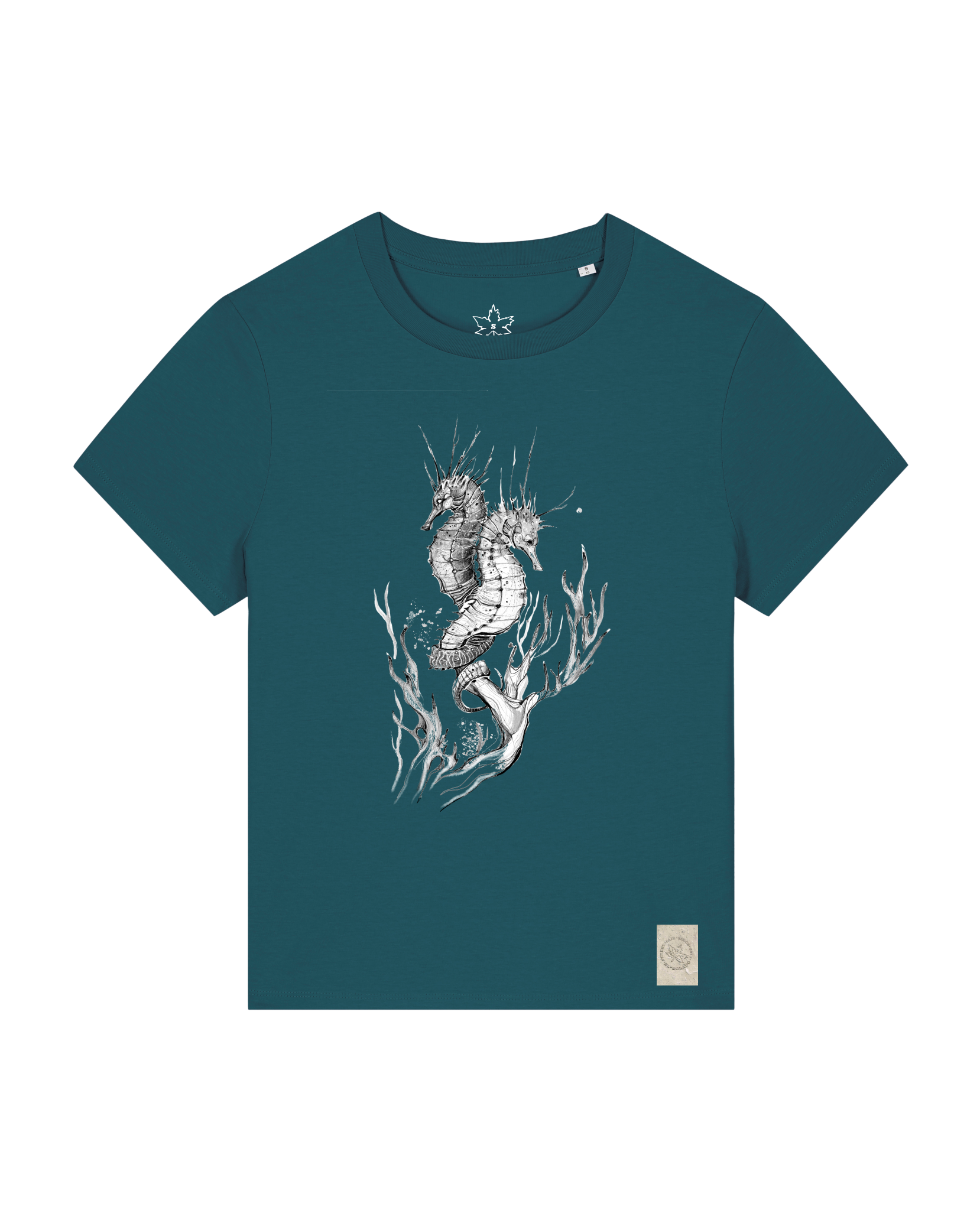 bio-female-medium fit-tshirt-seepferdchen-sttw172-nordmanntanne-front
