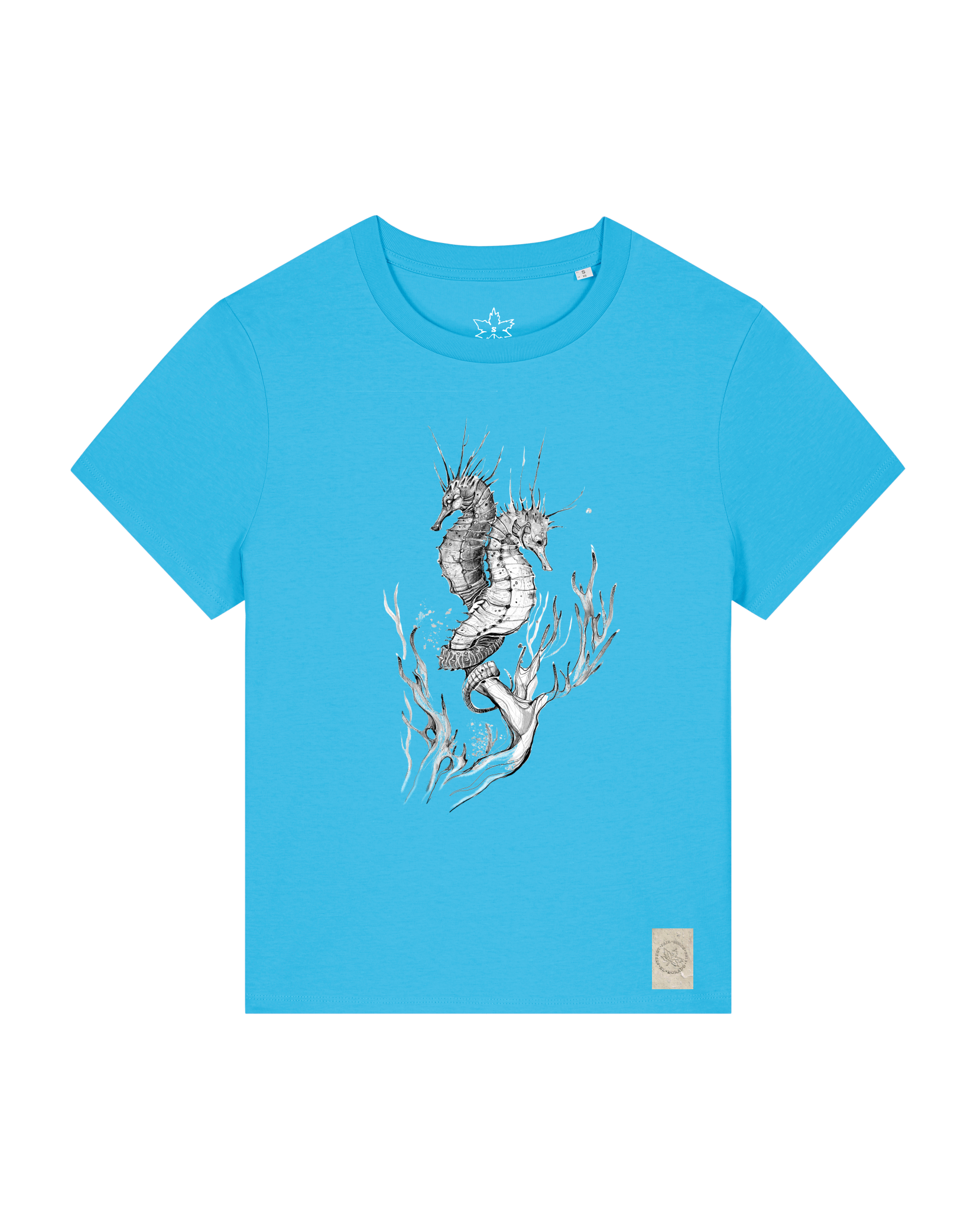 bio-female-medium fit-tshirt-seepferdchen-sttw172-wasserblau-front
