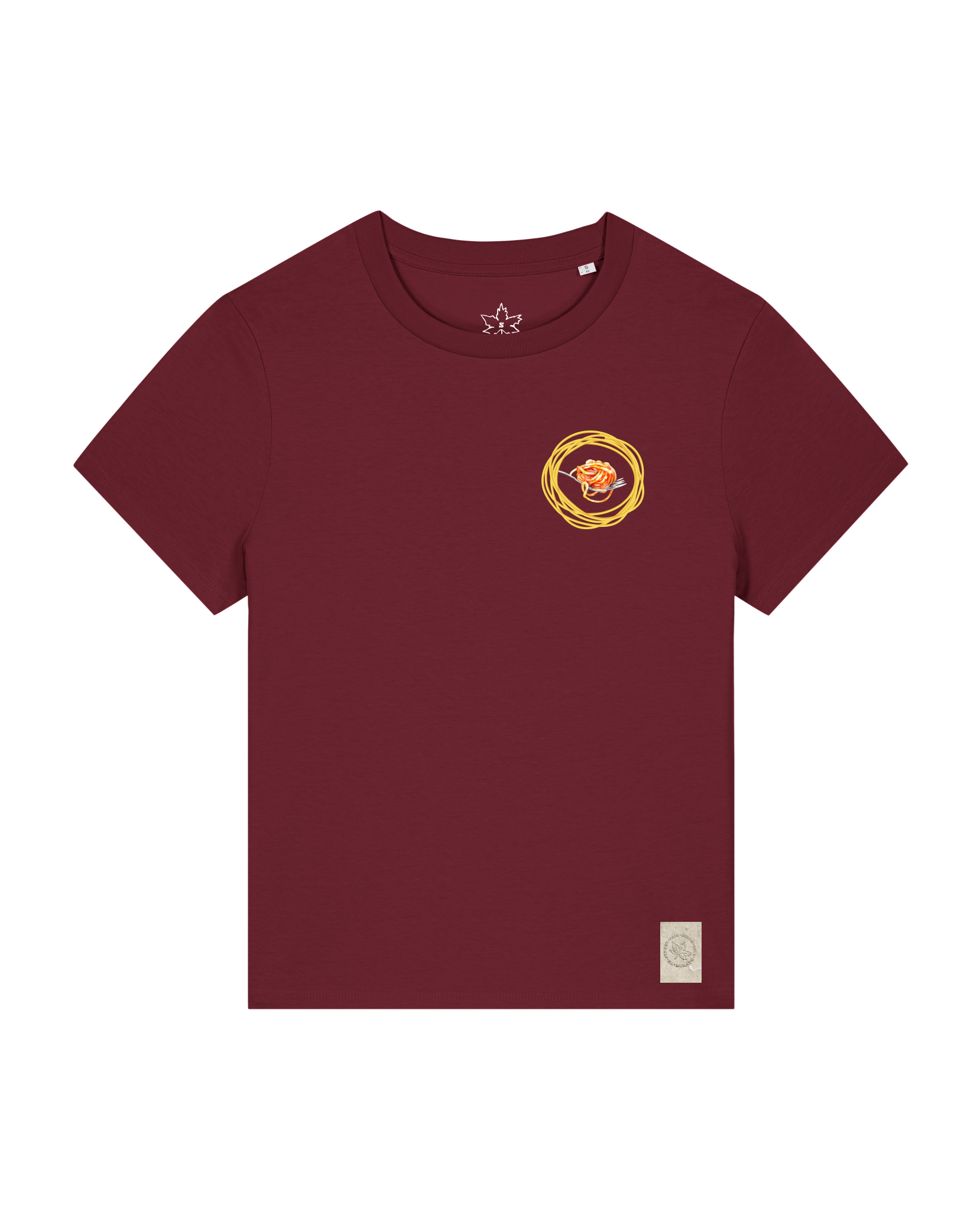 bio-female-medium fit-tshirt-spaghetti (backprint)-sttw172-burgunder rot-front