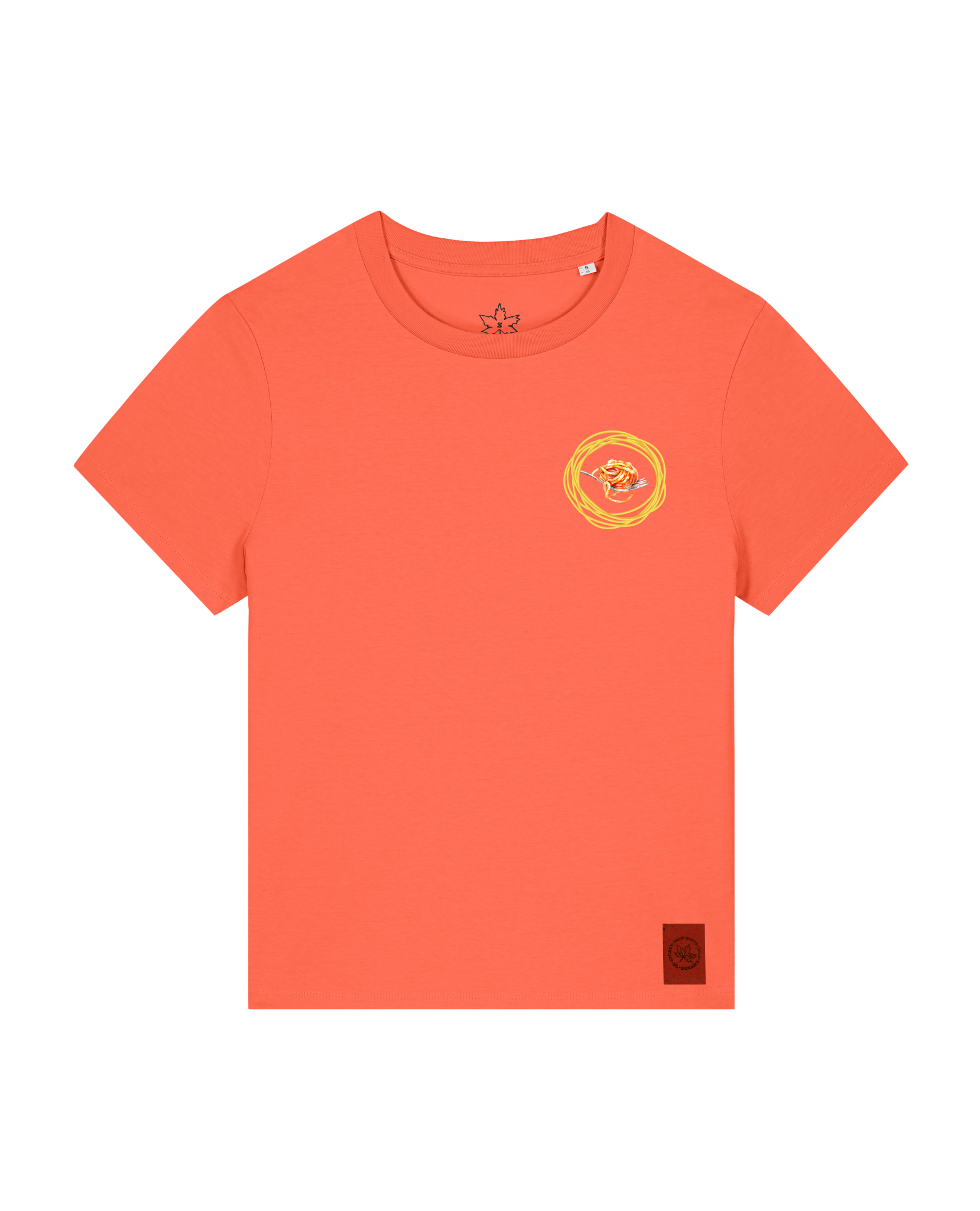bio-female-medium fit-tshirt-spaghetti (backprint)-sttw172-mandarine-front