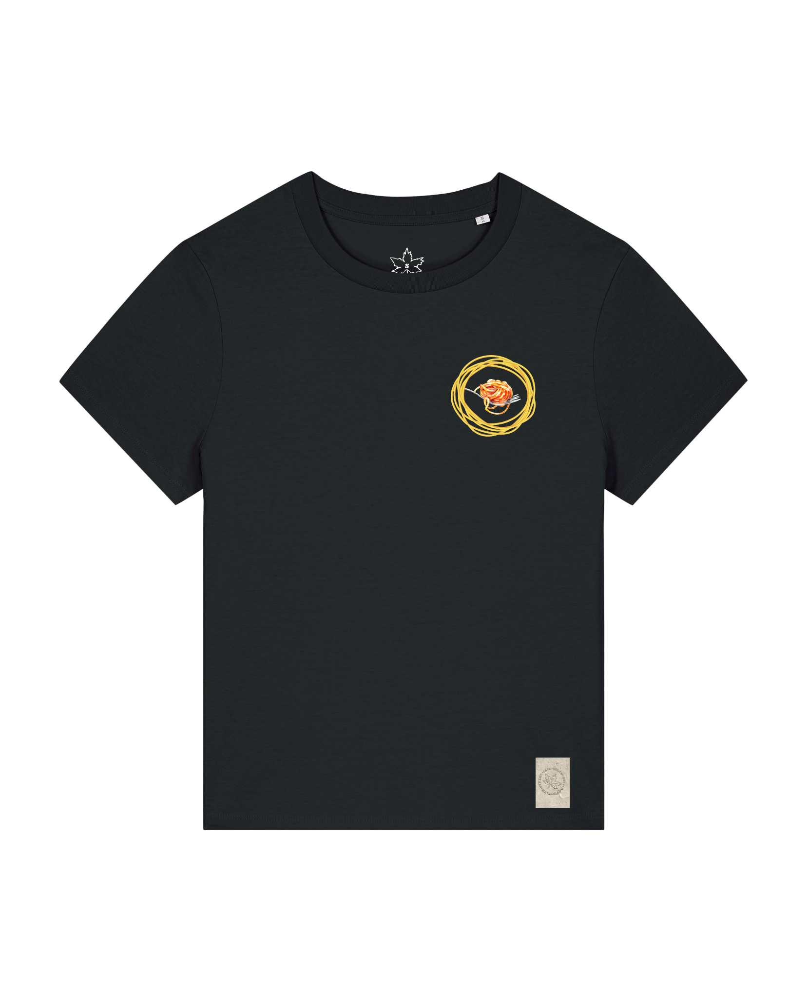 bio-female-medium fit-tshirt-spaghetti (backprint)-sttw172-schwarz-front