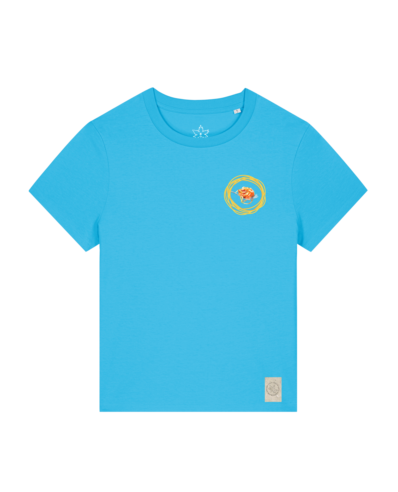 bio-female-medium fit-tshirt-spaghetti (backprint)-sttw172-wasserblau-front