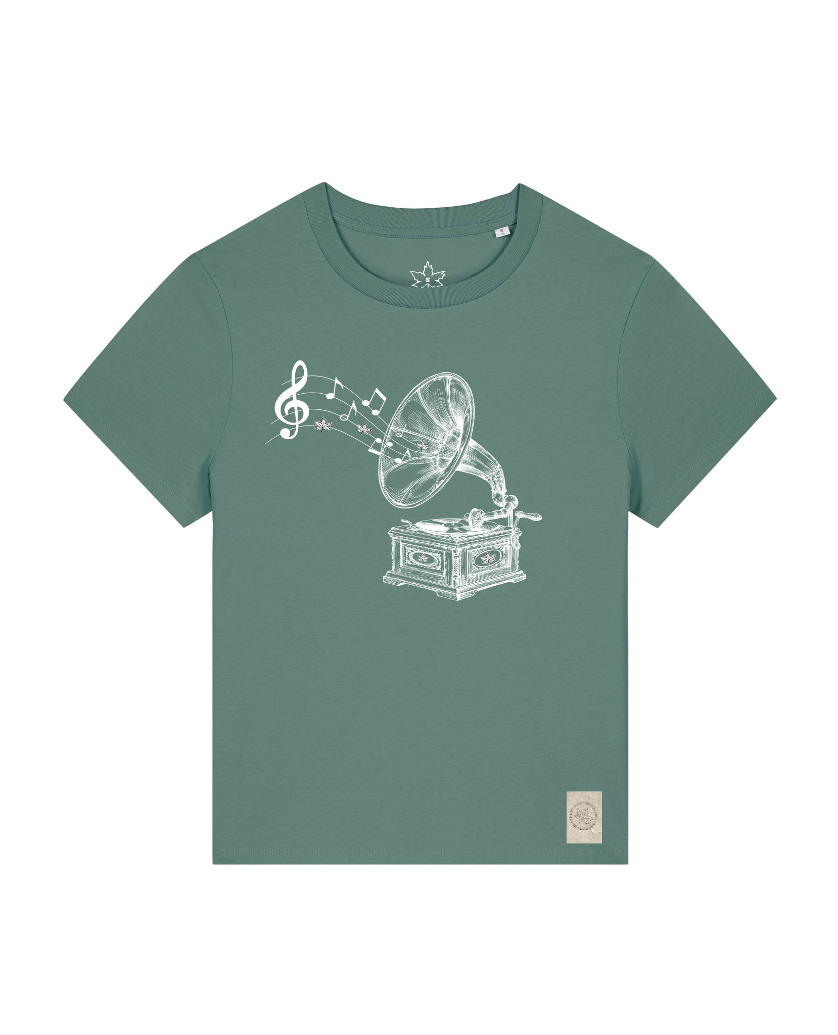 bio-female-medium fit-tshirt-stay tuned-sttw172-blautanne-front