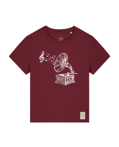 bio-female-medium fit-tshirt-stay tuned-sttw172-burgunder rot-front
