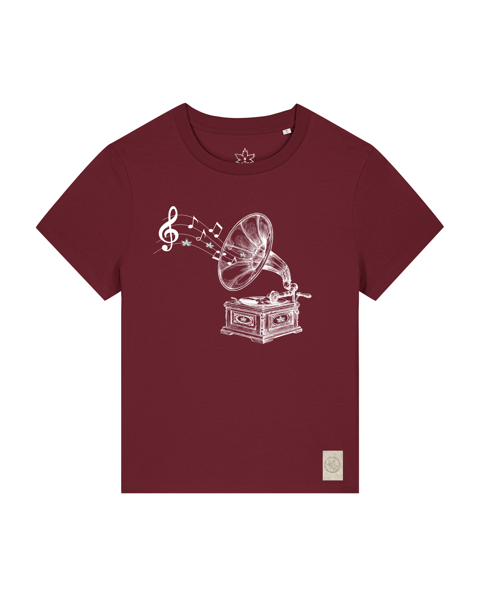 bio-female-medium fit-tshirt-stay tuned-sttw172-burgunder rot-front