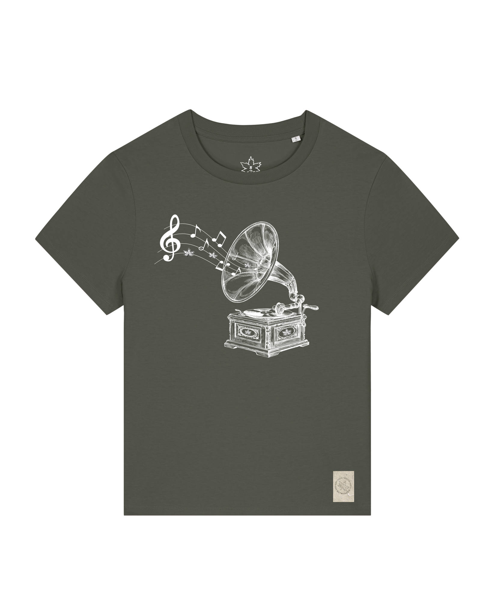 bio-female-medium fit-tshirt-stay tuned-sttw172-grunkohl-front