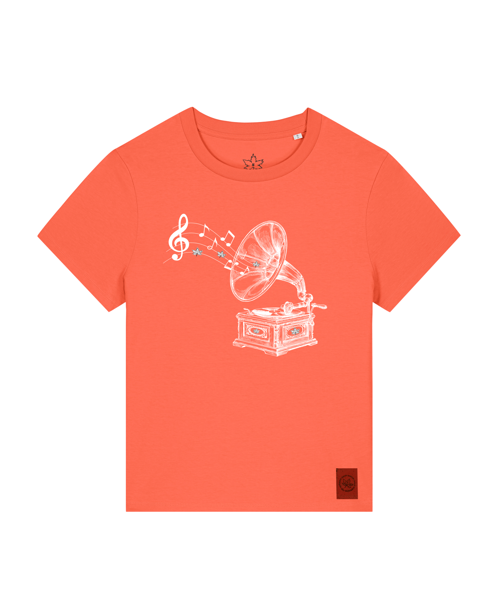 bio-female-medium fit-tshirt-stay tuned-sttw172-mandarine-front