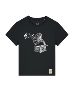 bio-female-medium fit-tshirt-stay tuned-sttw172-schwarz-front