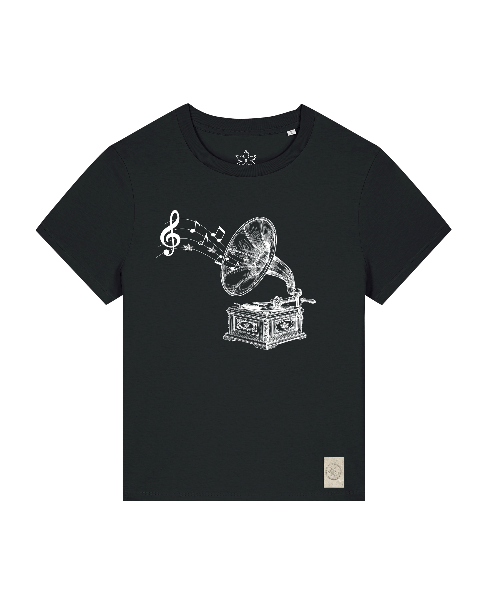 bio-female-medium fit-tshirt-stay tuned-sttw172-schwarz-front