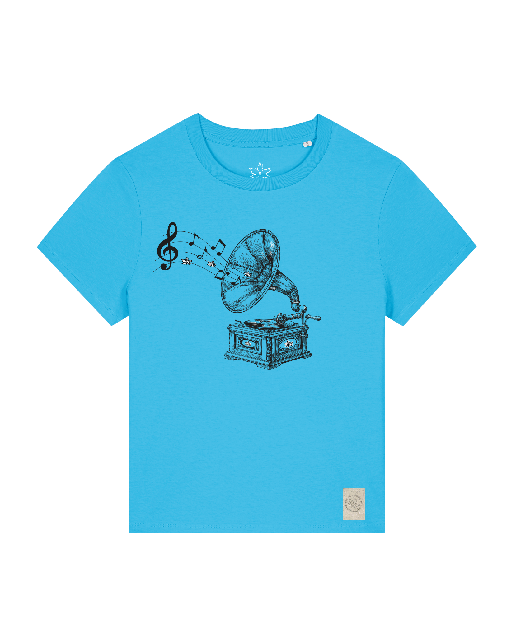 bio-female-medium fit-tshirt-stay tuned-sttw172-wasserblau-front