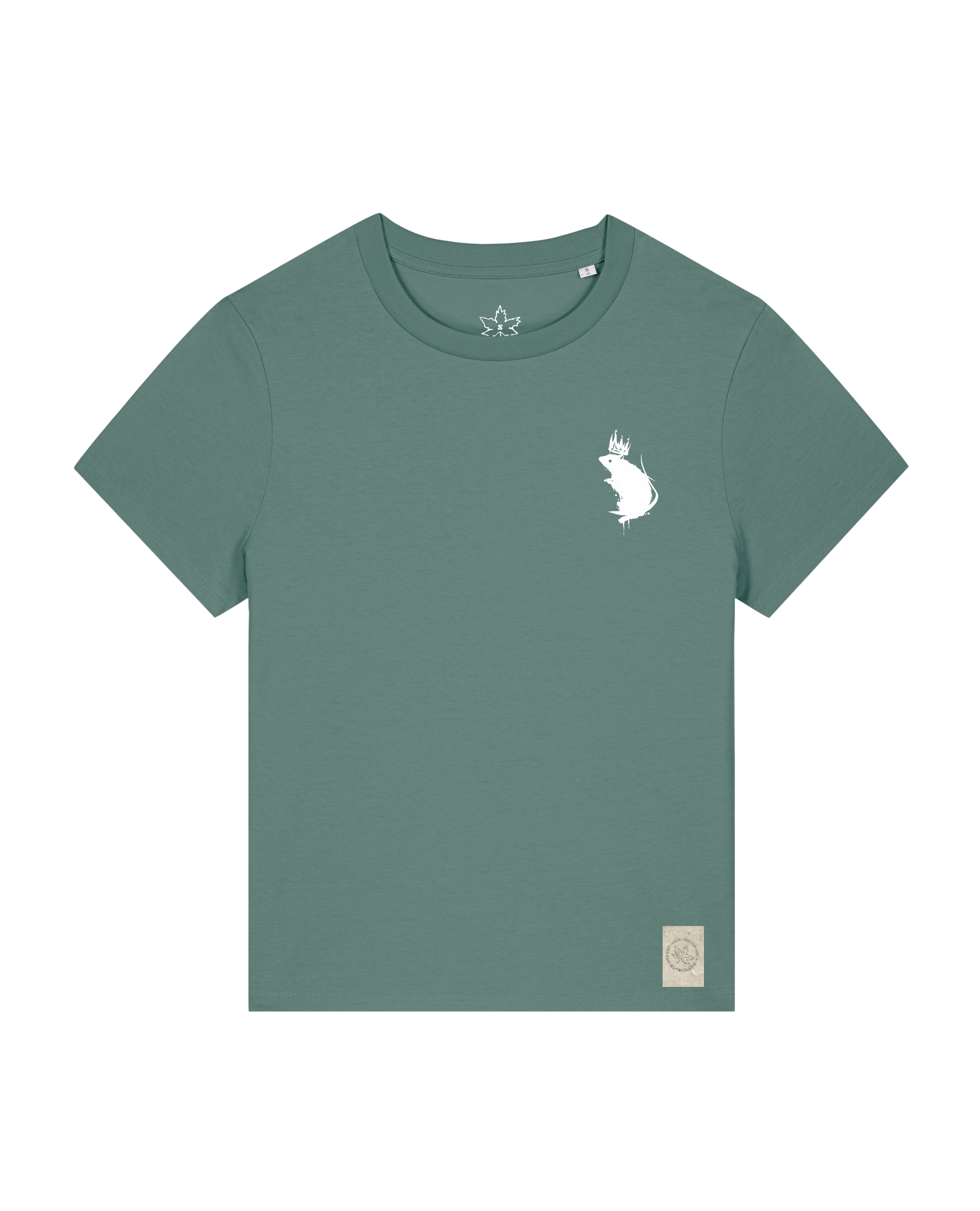 bio-female-medium fit-tshirt-subchannel staff (backprint)-sttw172-blautanne-front