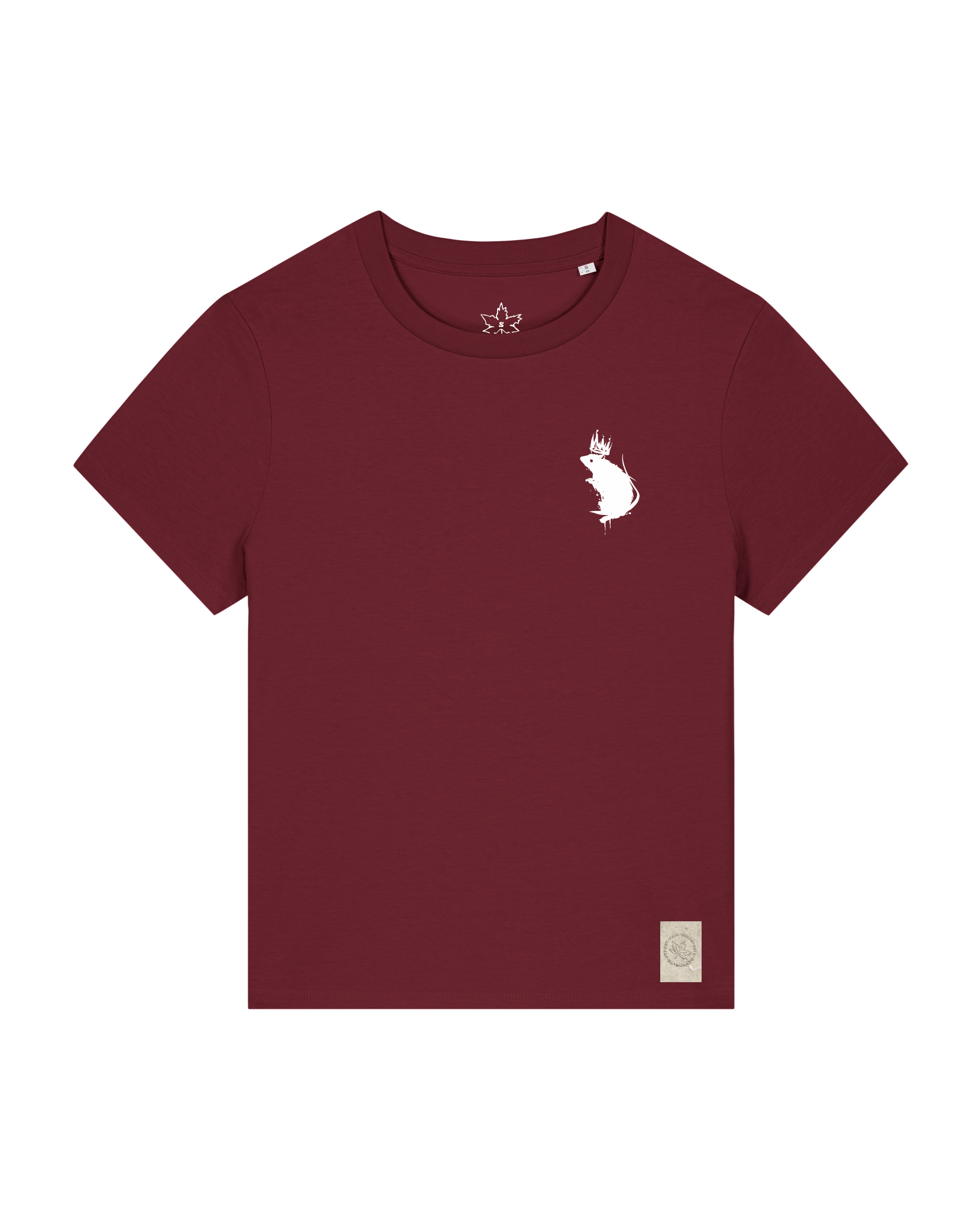 bio-female-medium fit-tshirt-subchannel staff (backprint)-sttw172-burgunder rot-front