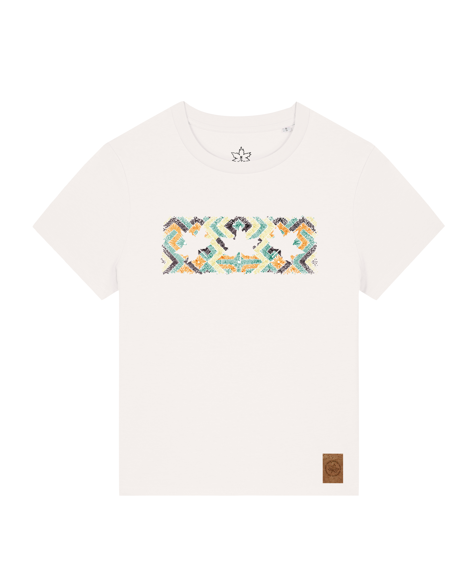 bio-female-medium fit-tshirt-three leaves 01-sttw172-bio ei-front