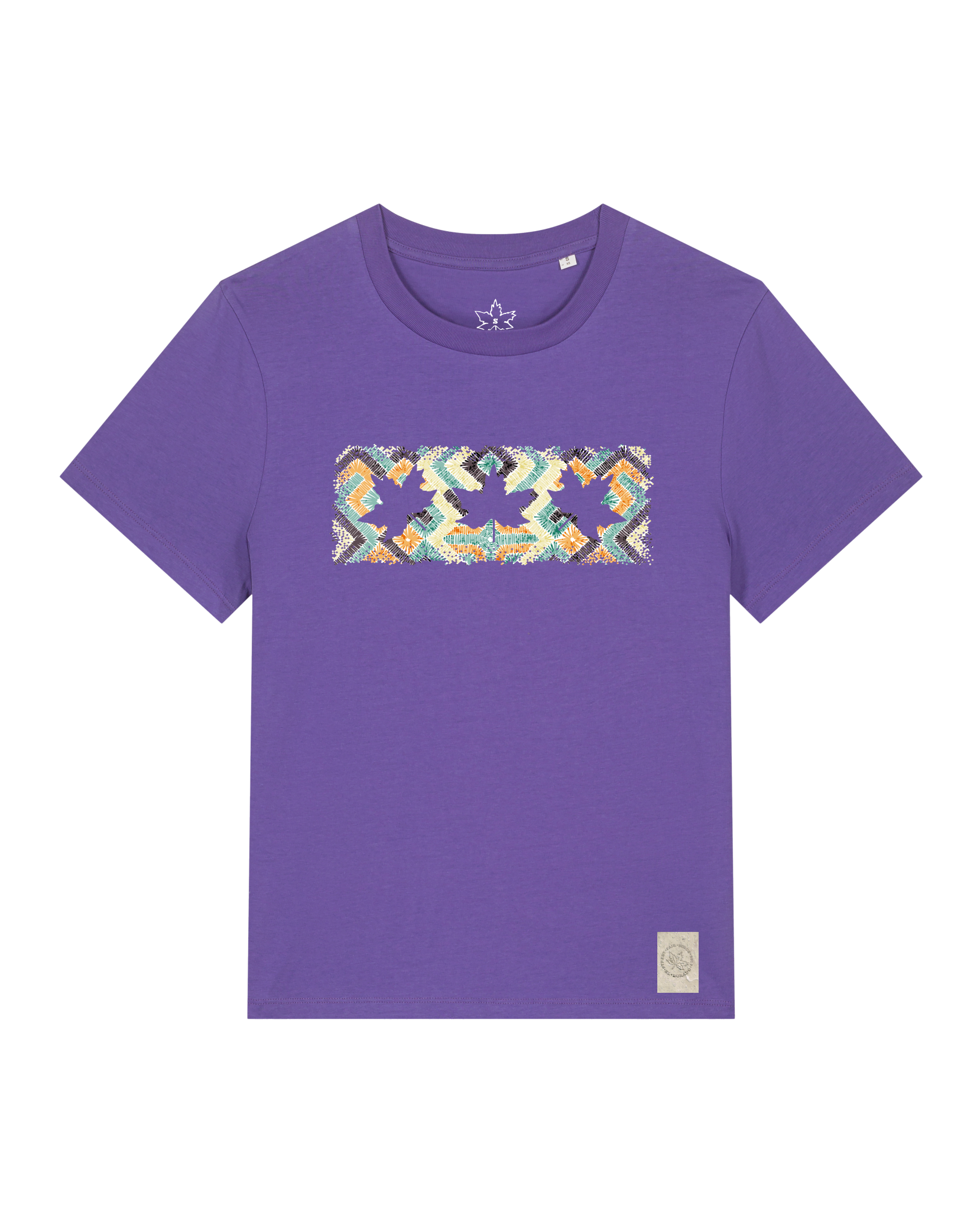 bio-female-medium fit-tshirt-three leaves 01-sttw172-blaukraut-front