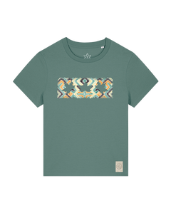 bio-female-medium fit-tshirt-three leaves 01-sttw172-blautanne-front