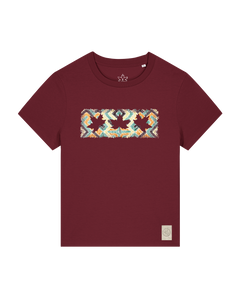 bio-female-medium fit-tshirt-three leaves 01-sttw172-burgunder rot-front