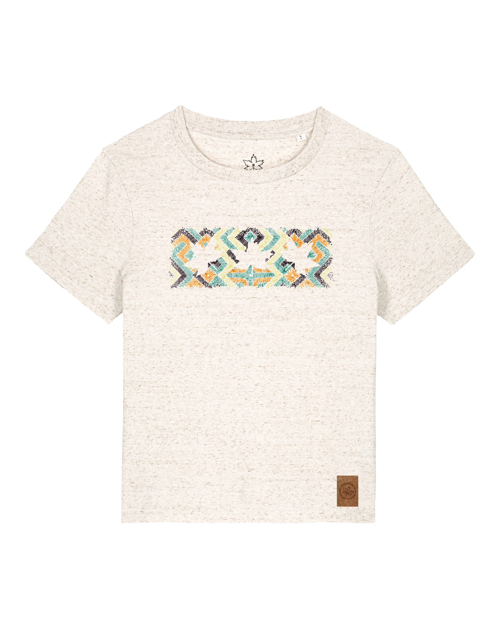 bio-female-medium fit-tshirt-three leaves 01-sttw172-elbsandstein-front