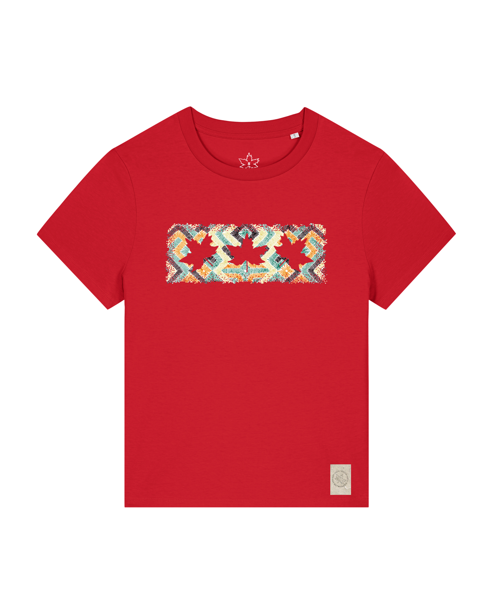 bio-female-medium fit-tshirt-three leaves 01-sttw172-erdbeere-front