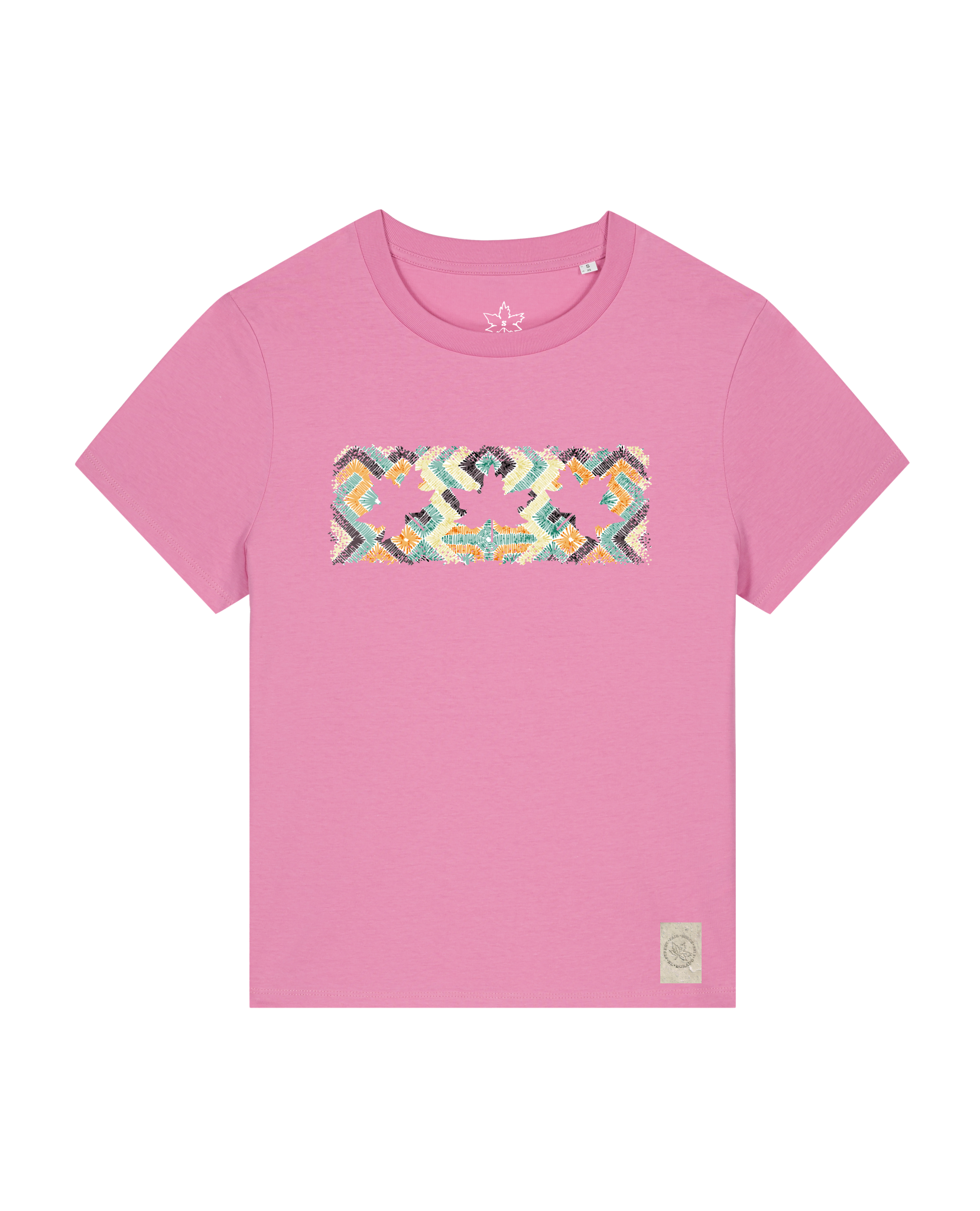 bio-female-medium fit-tshirt-three leaves 01-sttw172-kaugummi-front