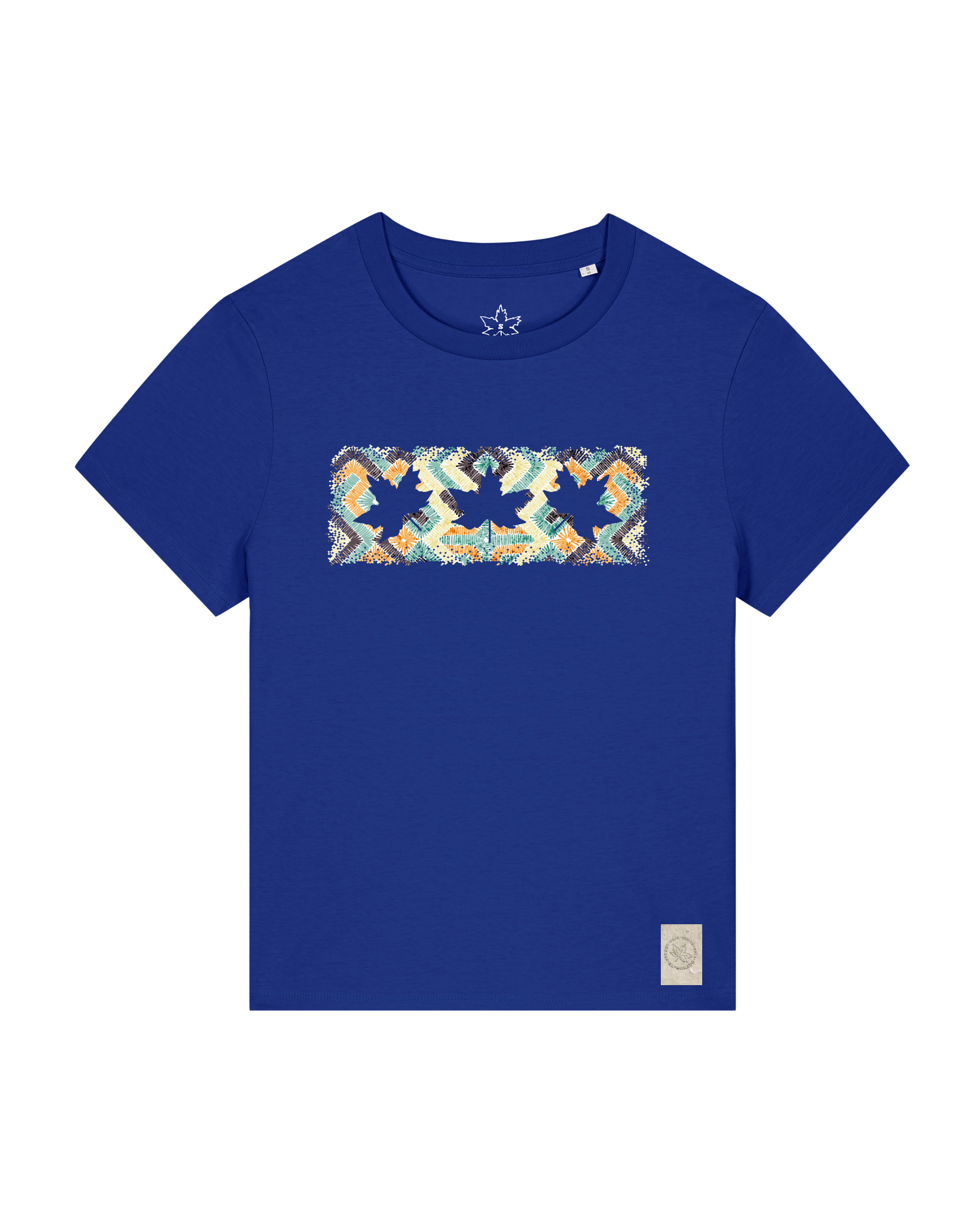 bio-female-medium fit-tshirt-three leaves 01-sttw172-kornblume-front