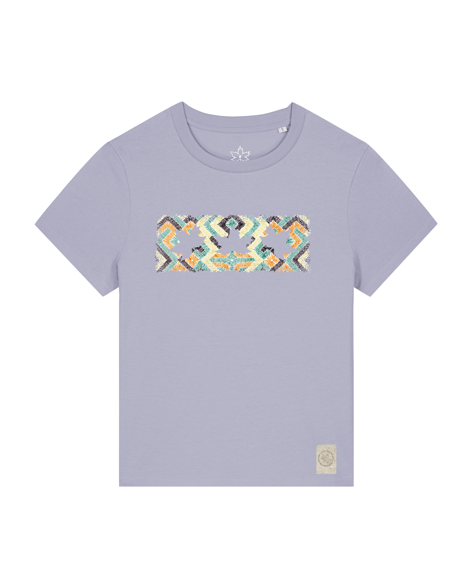 bio-female-medium fit-tshirt-three leaves 01-sttw172-lavender-front