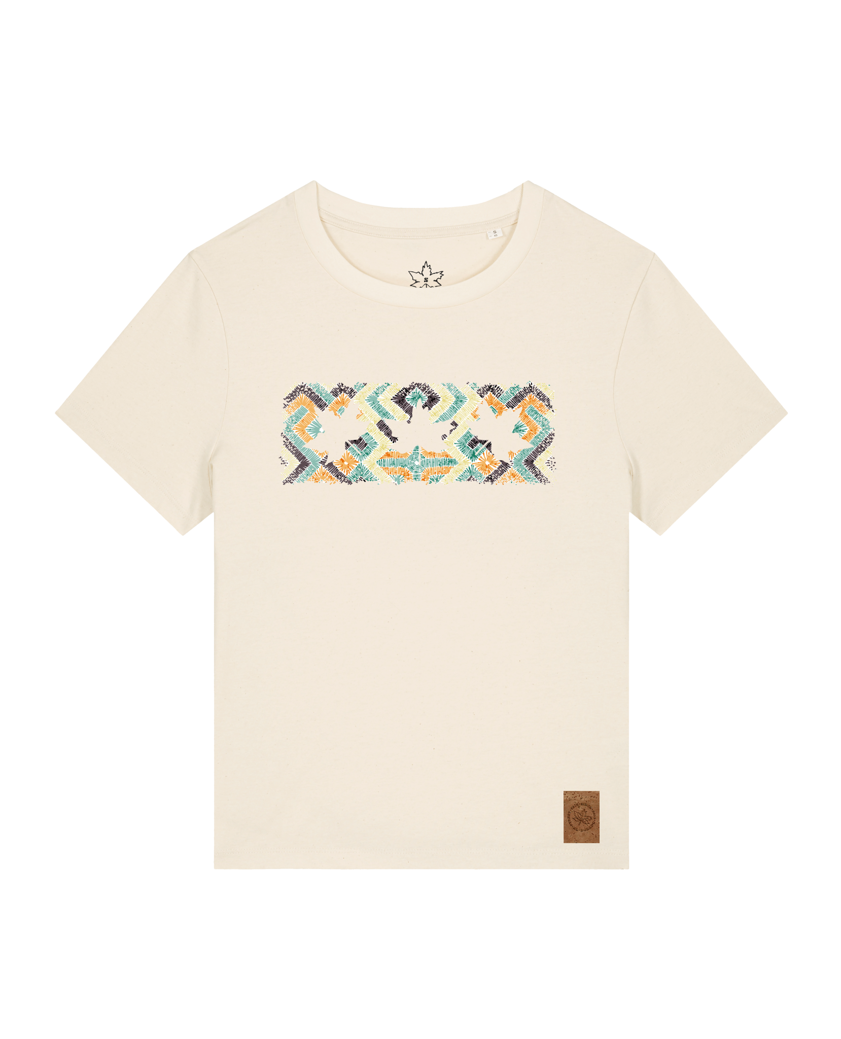 bio-female-medium fit-tshirt-three leaves 01-sttw172-natur-front