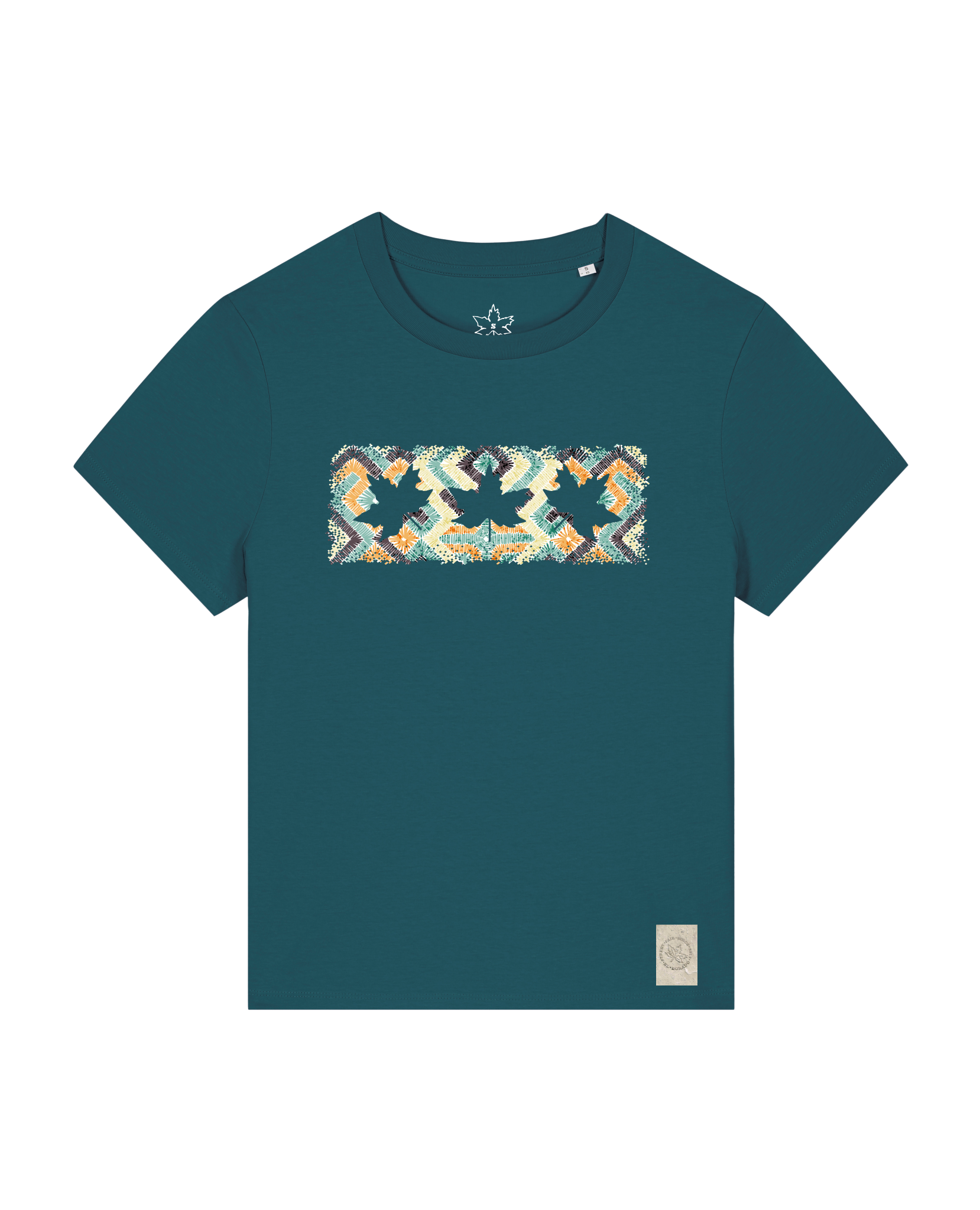 bio-female-medium fit-tshirt-three leaves 01-sttw172-nordmanntanne-front