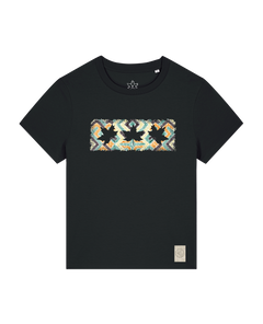 bio-female-medium fit-tshirt-three leaves 01-sttw172-schwarz-front