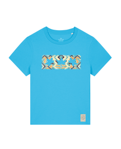 bio-female-medium fit-tshirt-three leaves 01-sttw172-wasserblau-front