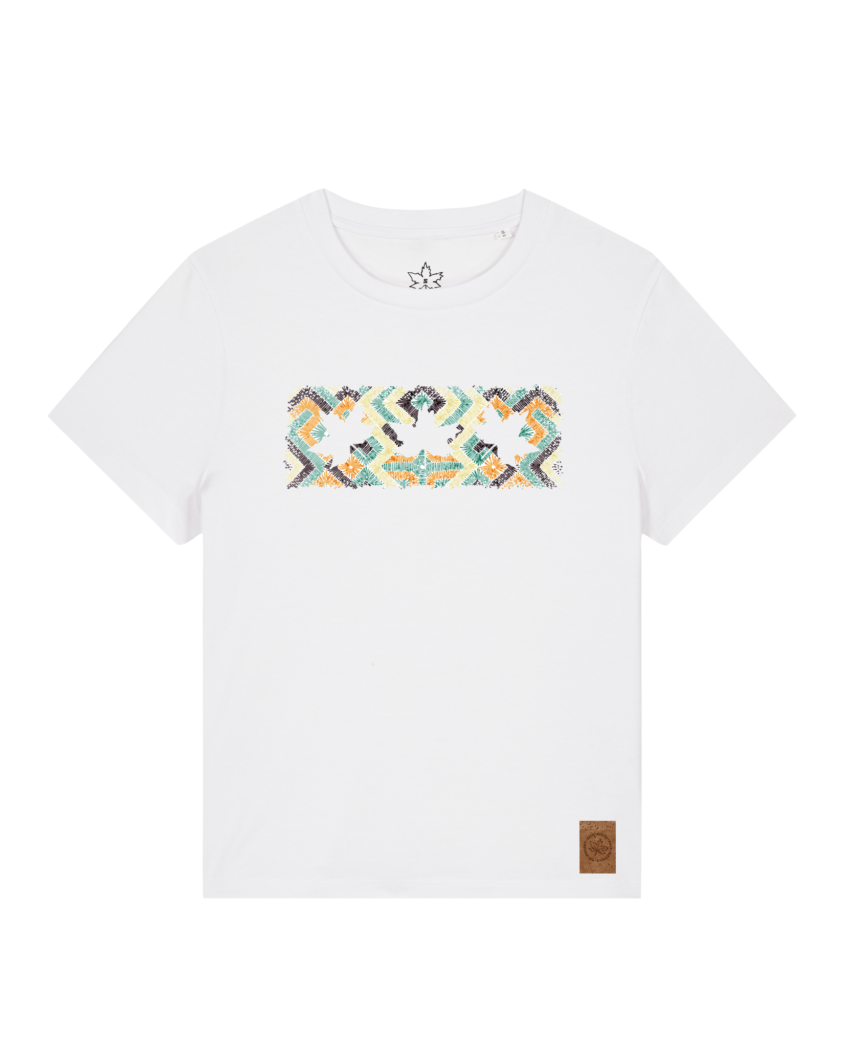 bio-female-medium fit-tshirt-three leaves 01-sttw172-weiß-front