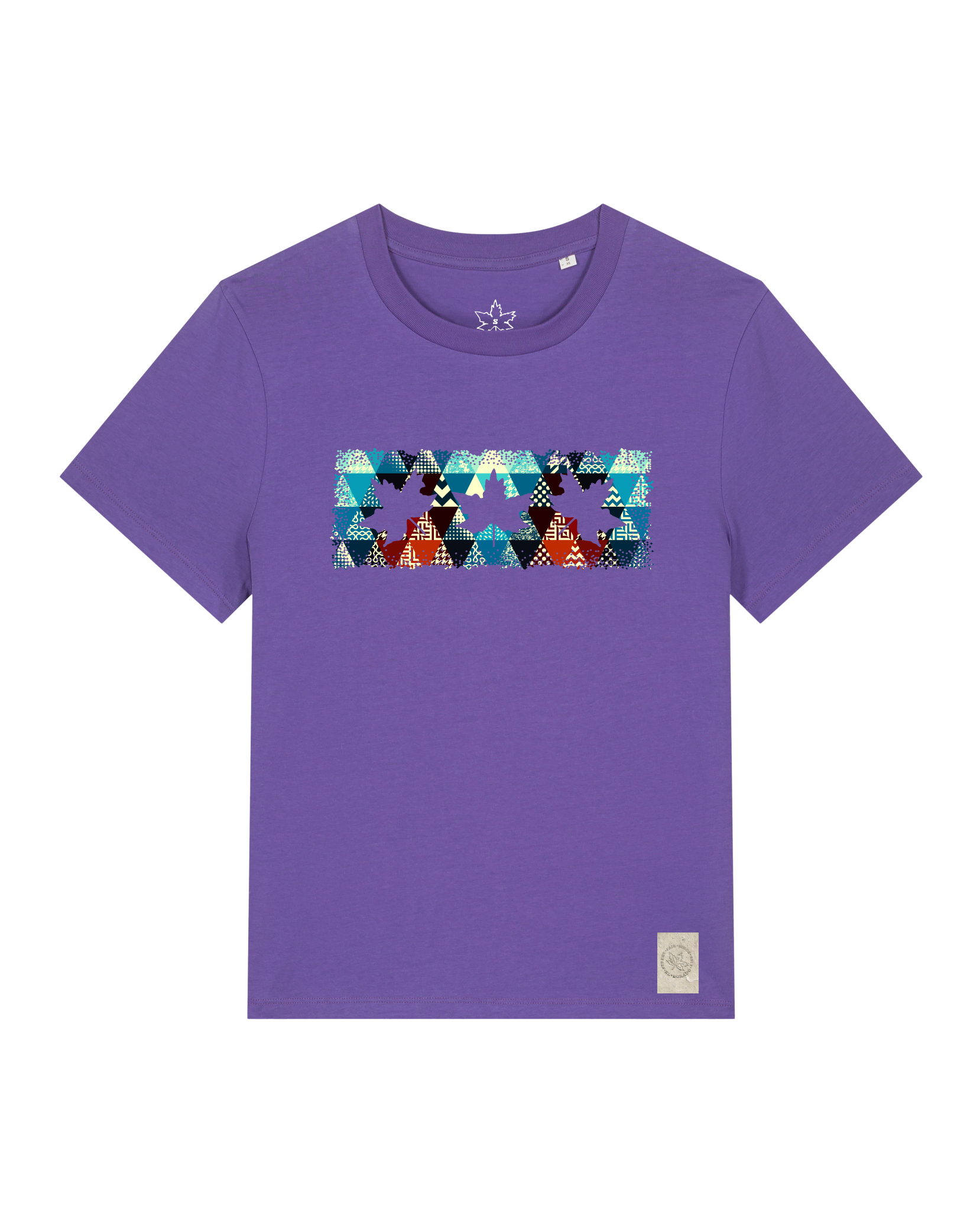 bio-female-medium fit-tshirt-three leaves 03-sttw172-blaukraut-front